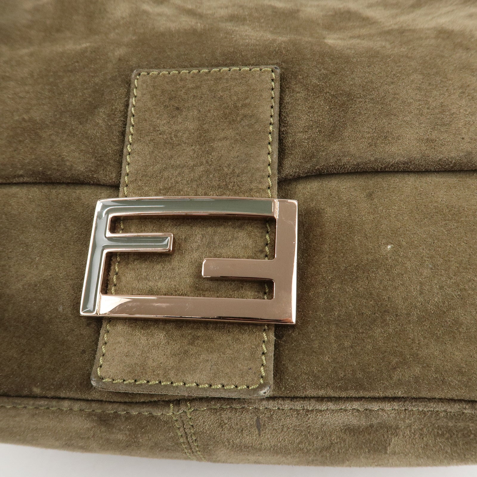 FENDI Mamma Baguette Suede Shoulder Bag Khaki 8BR001 Used