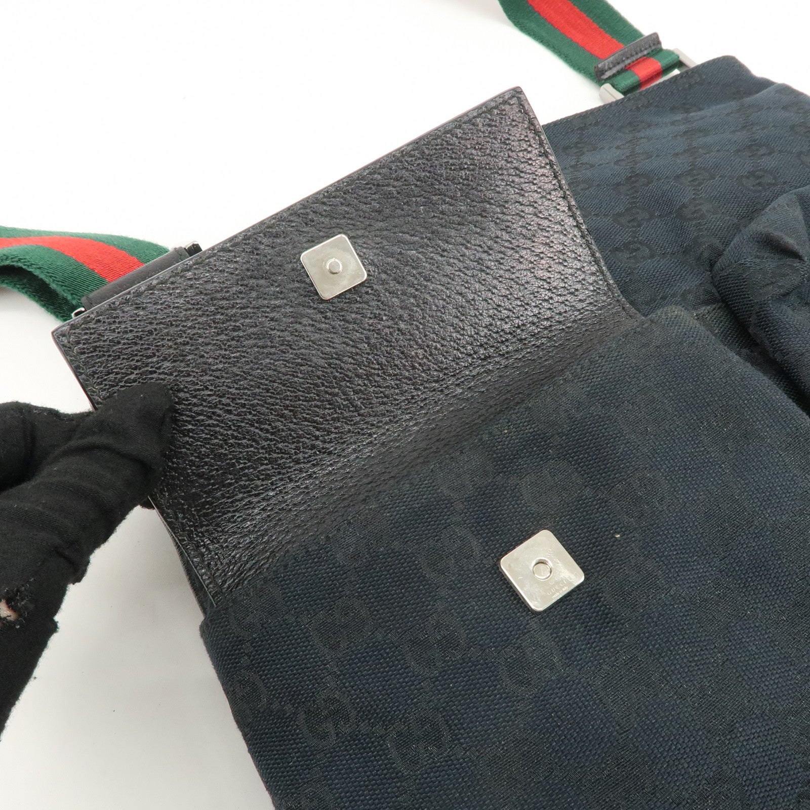 GUCCI Sherry GG Canvas Leather Shoulder Bag Black 169937 Used