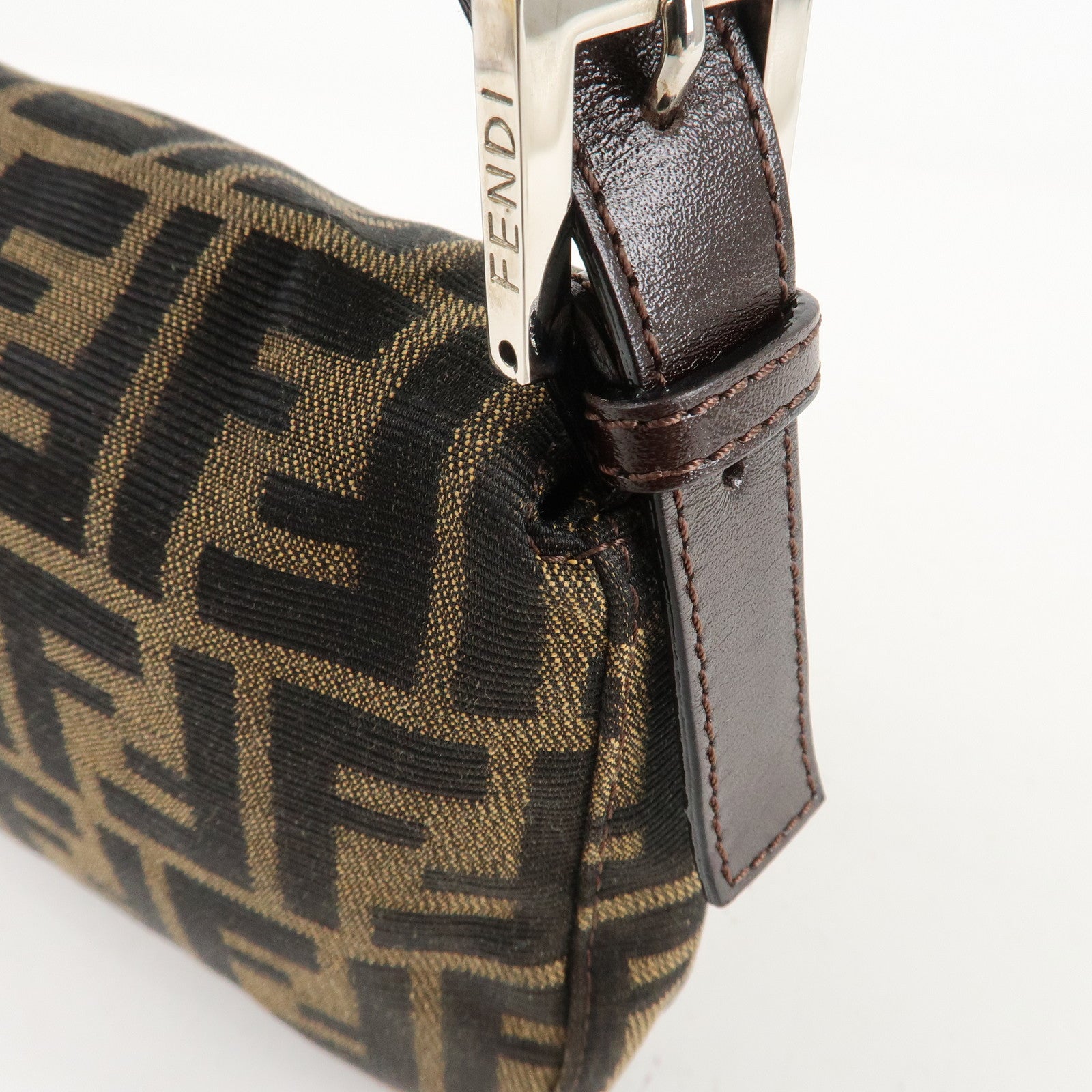 FENDI Mamma Baguette Zucca Canvas Shoulder Bag Brown Black 26424 Used