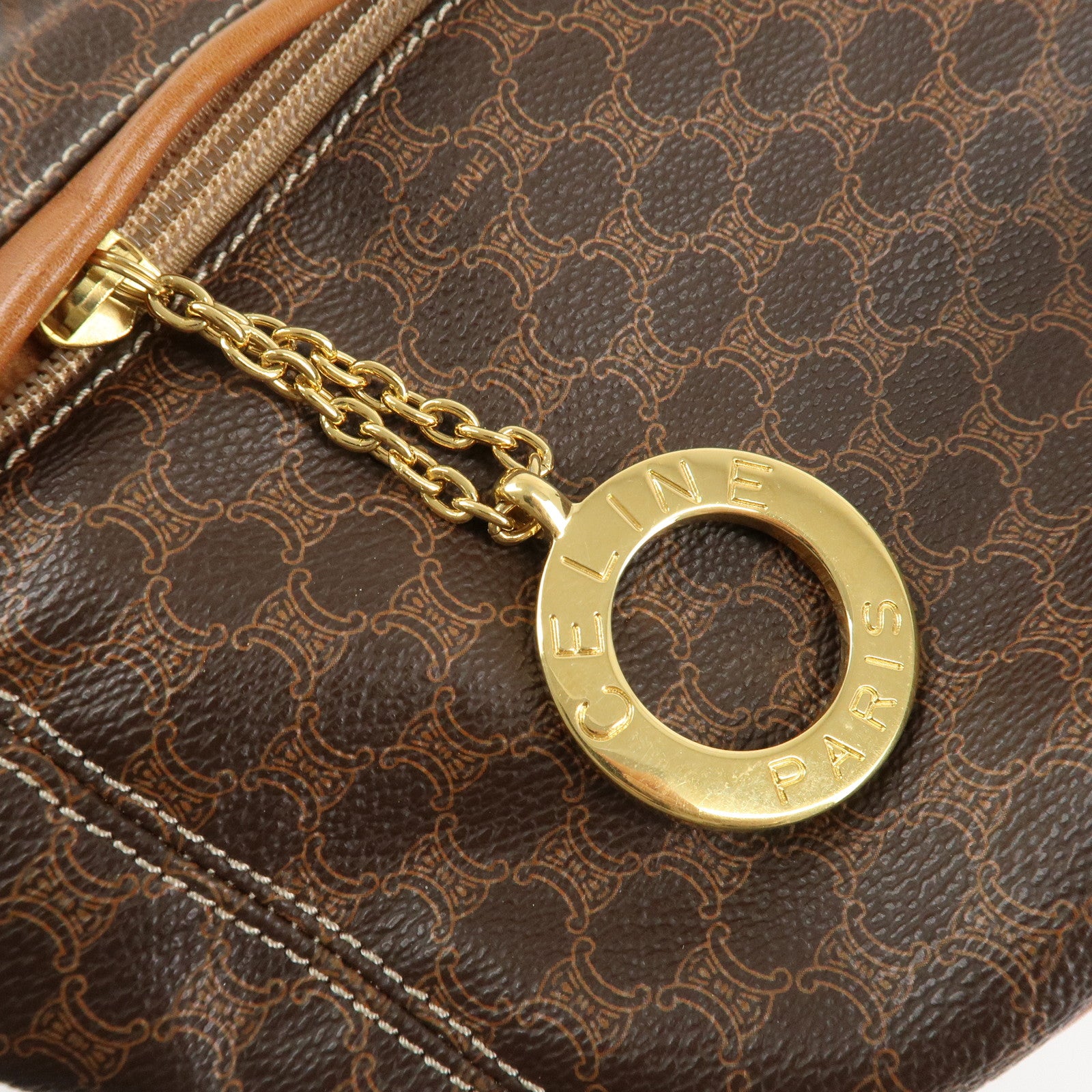 CELINE Macadam PVC Leather One Shoulder Bag Dark Brown Used