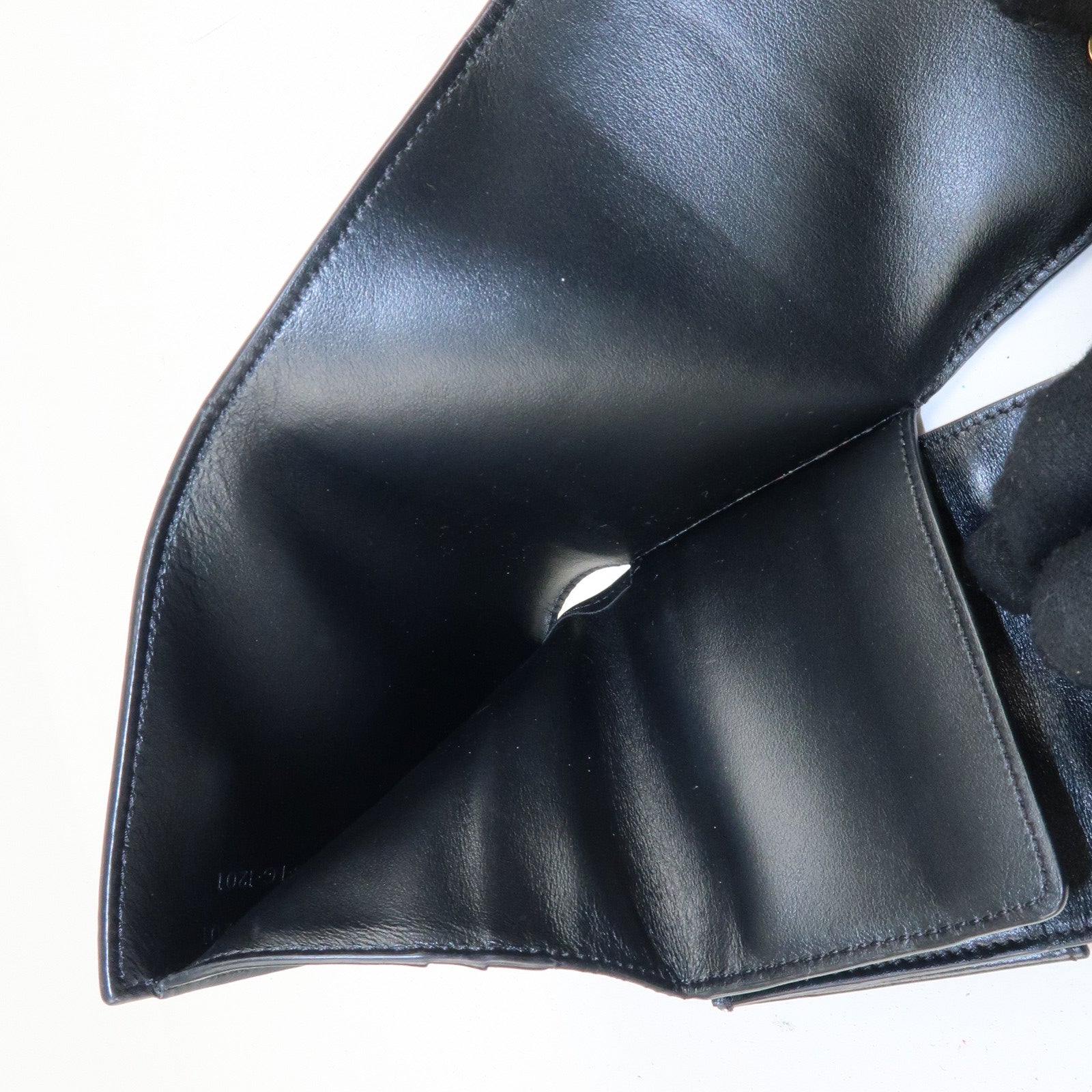 CELINE Logo Leather Small Tri-fold Wallet Black Used