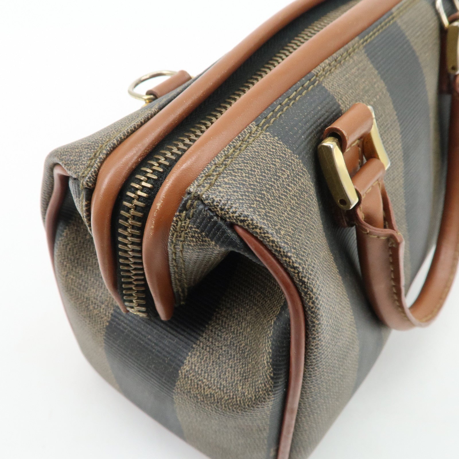 FENDI Pequin PVC Leather Hand Bag Brown Black 259021 Used