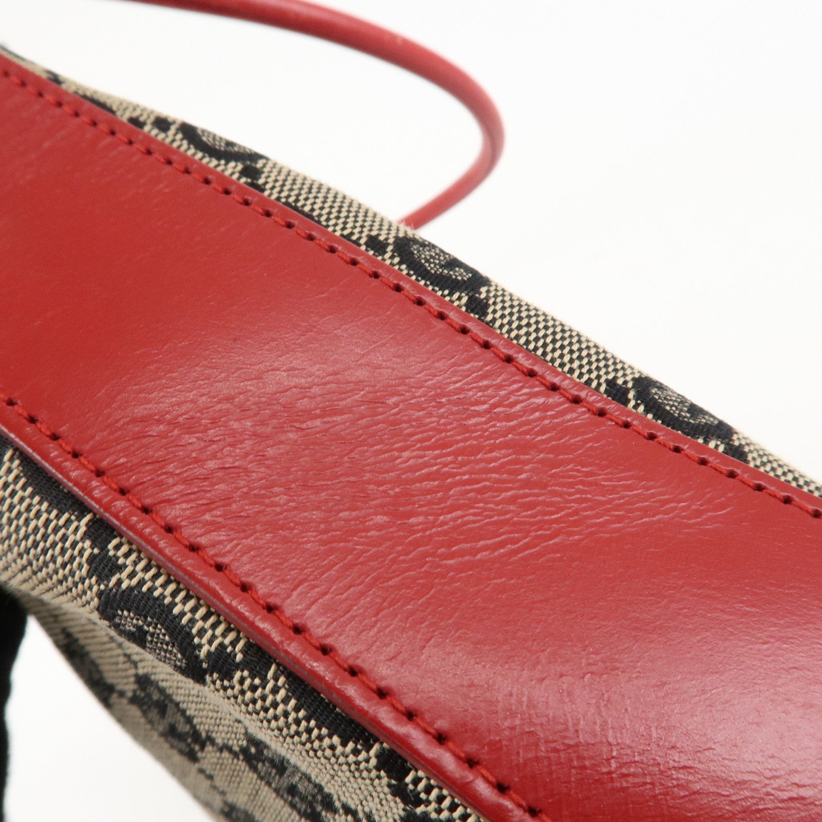 GUCCI GG Canvas Leather One-Shoulder Bag Beige Navy Red 001.3812 Used