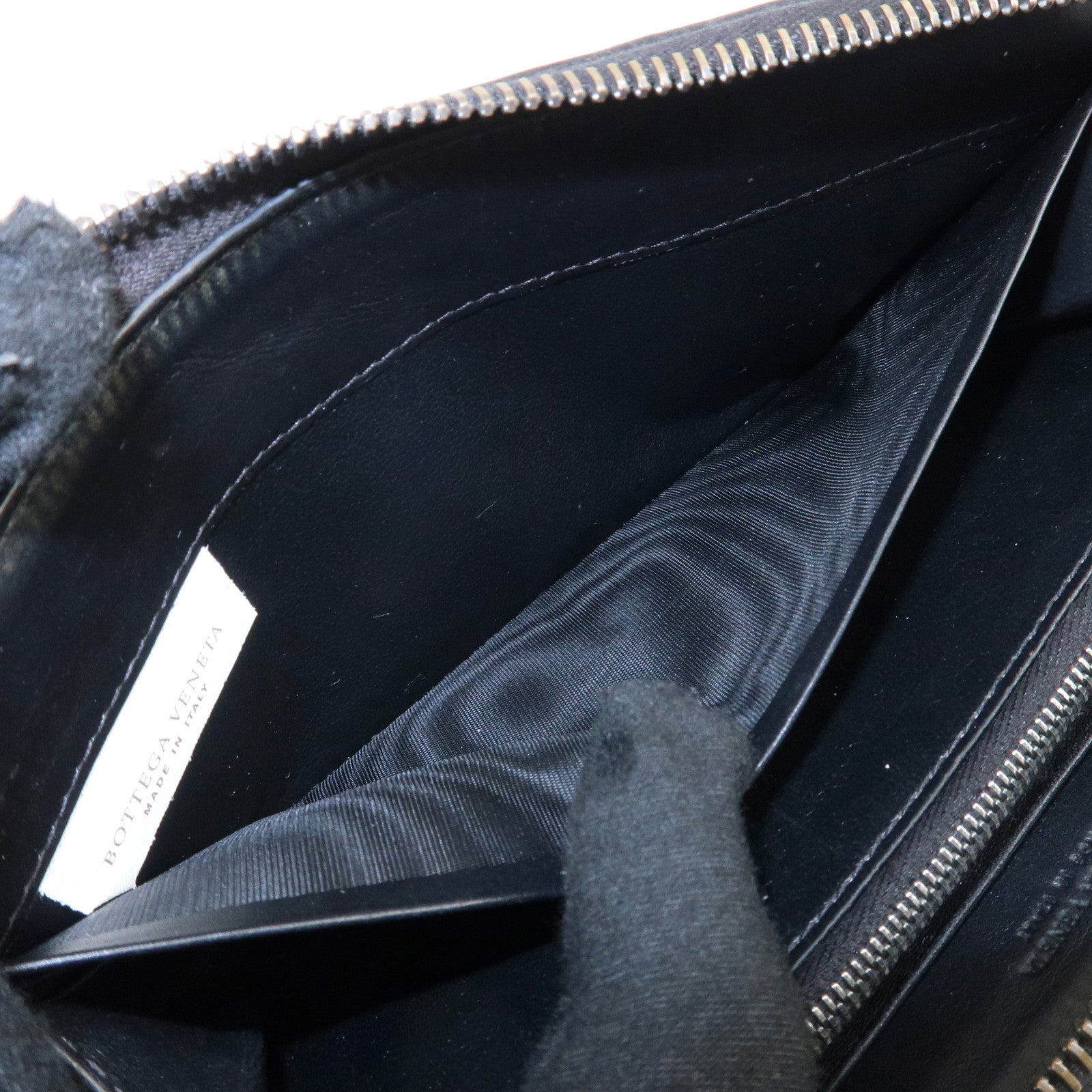 BOTTEGA VENETA Intrecciato Leather Round Zipper Wallet Black Used
