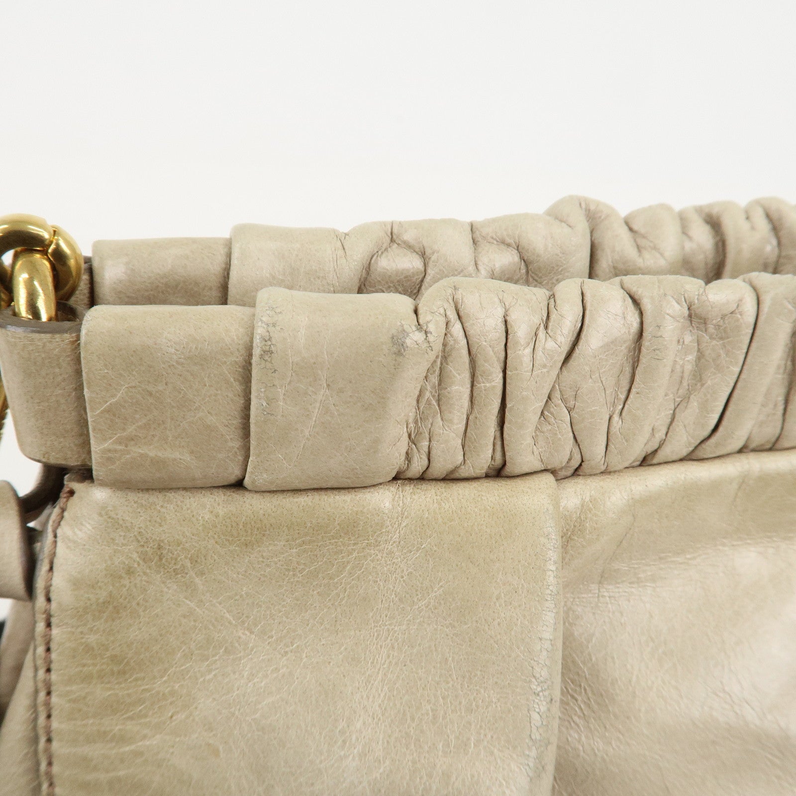 MIU MIU Leather Shoulder Bag Crossbody Bag Ivory Used