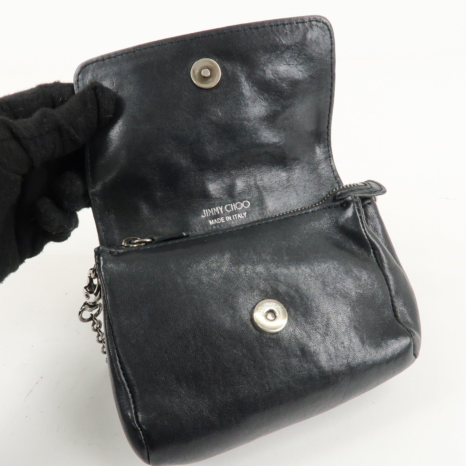 JIMMY CHOO Leather Chain Small Shoulder Bag Black Silver HDW Used