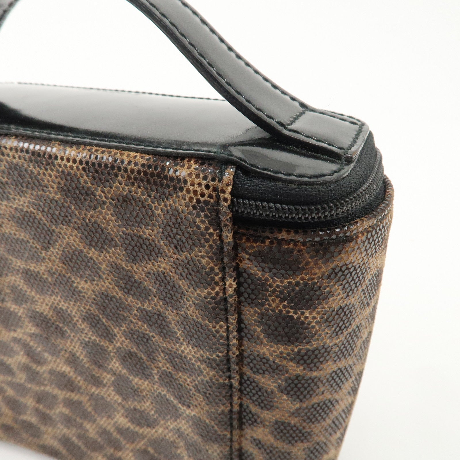 LOEWE Nylon Canvas Patent Leather Leopard Vanity Bag Black Beige Used