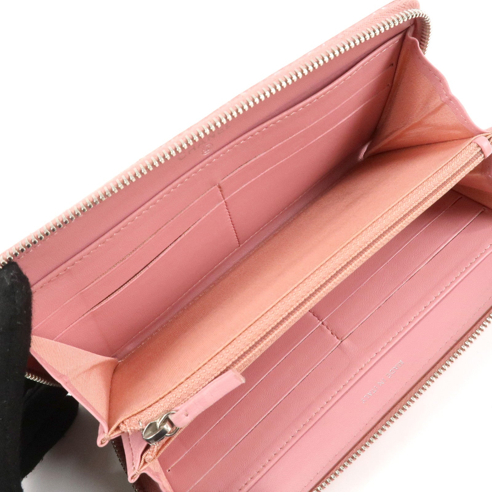 CHANEL Camellia Lamb Skin Long Zippy Wallet Pink A50085 Used