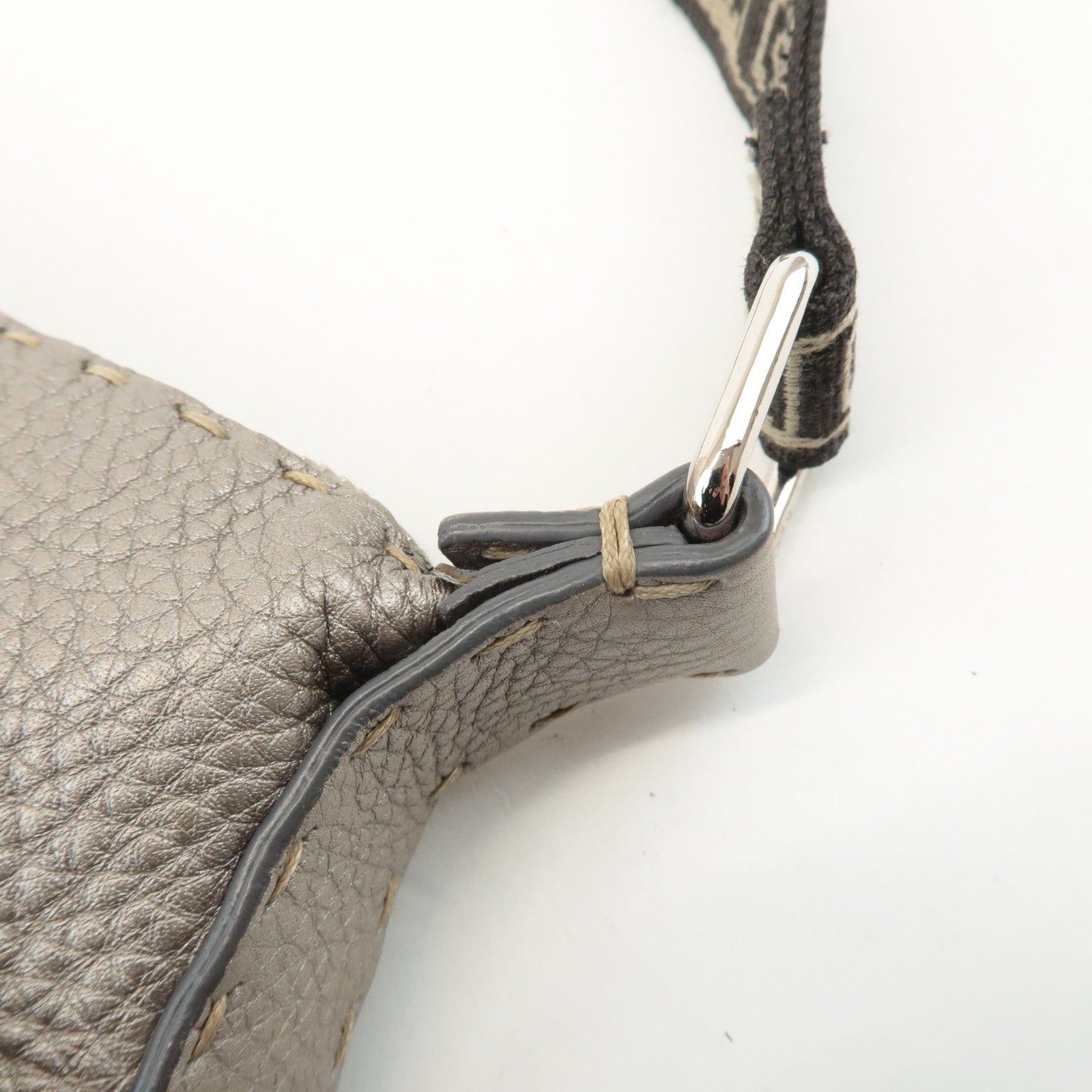 FENDI Selleria Leather Shoulder Bag Champagne Gray 8BT109 Used