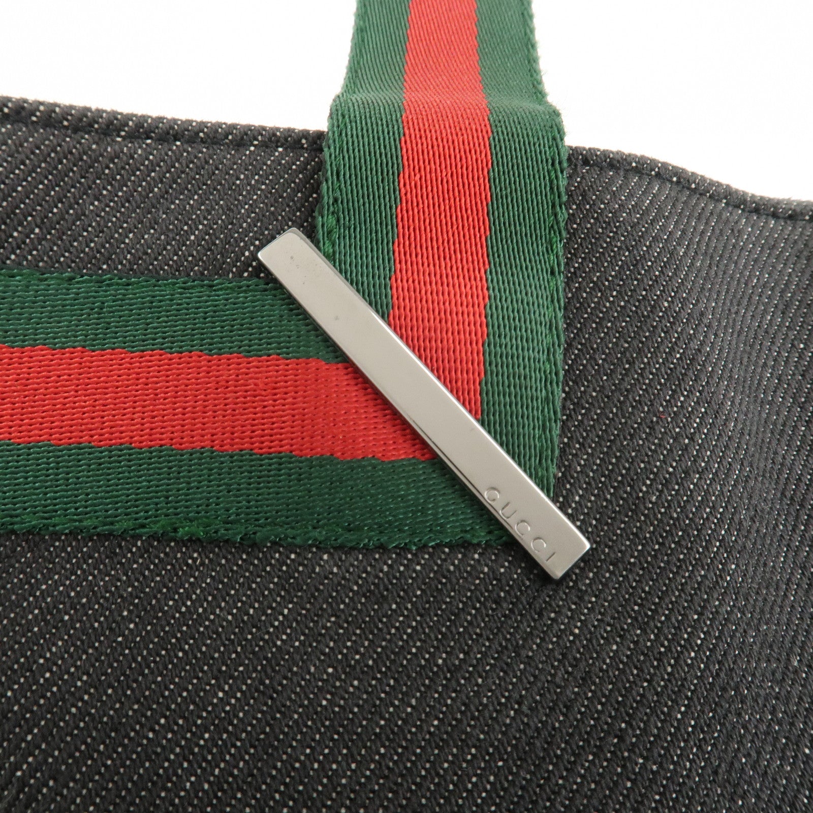 GUCCI Sherry Denim Leather Hand Bag Blue 73983 Used