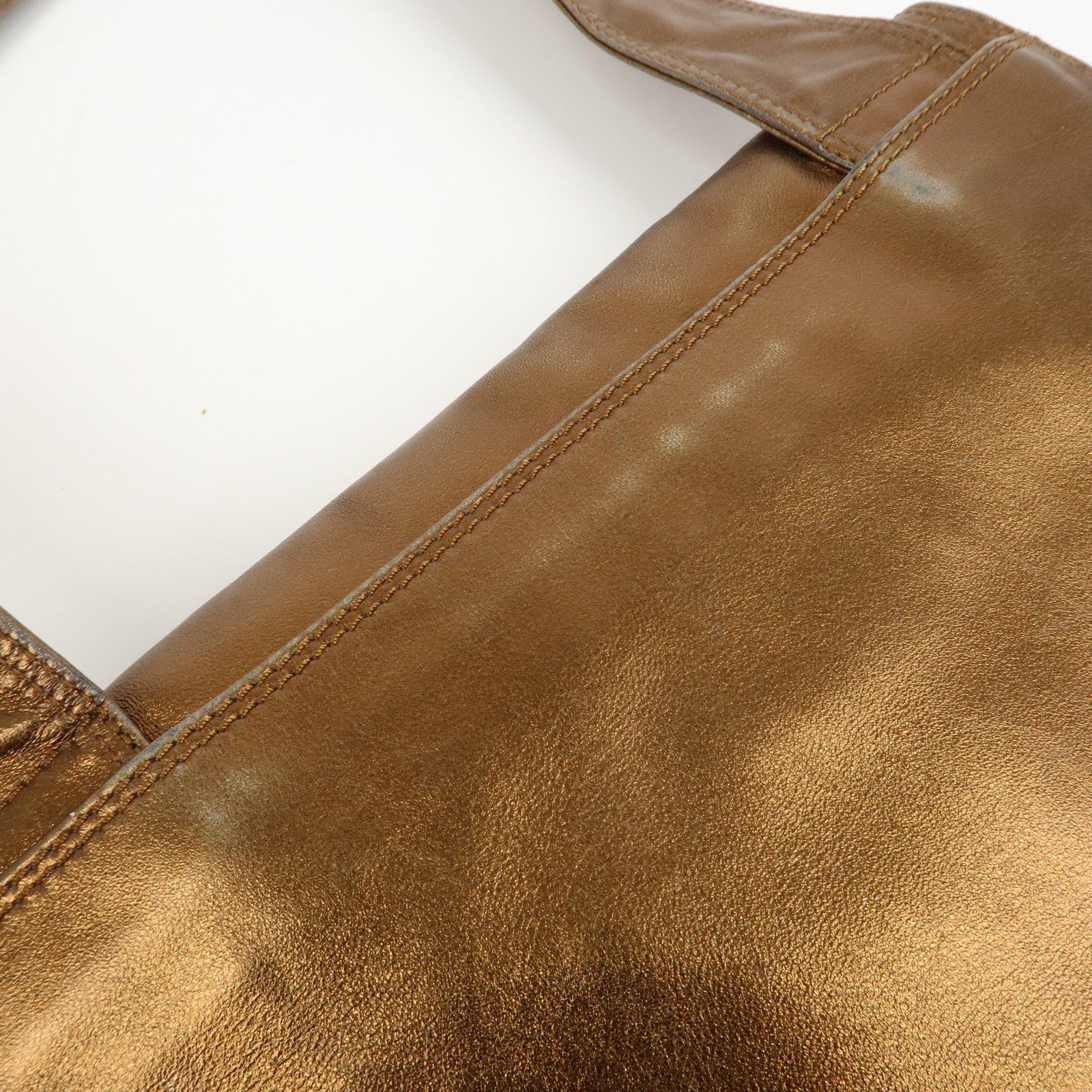 CHANEL Leather Logo Shoulder Bag Hand Bag Gold Used