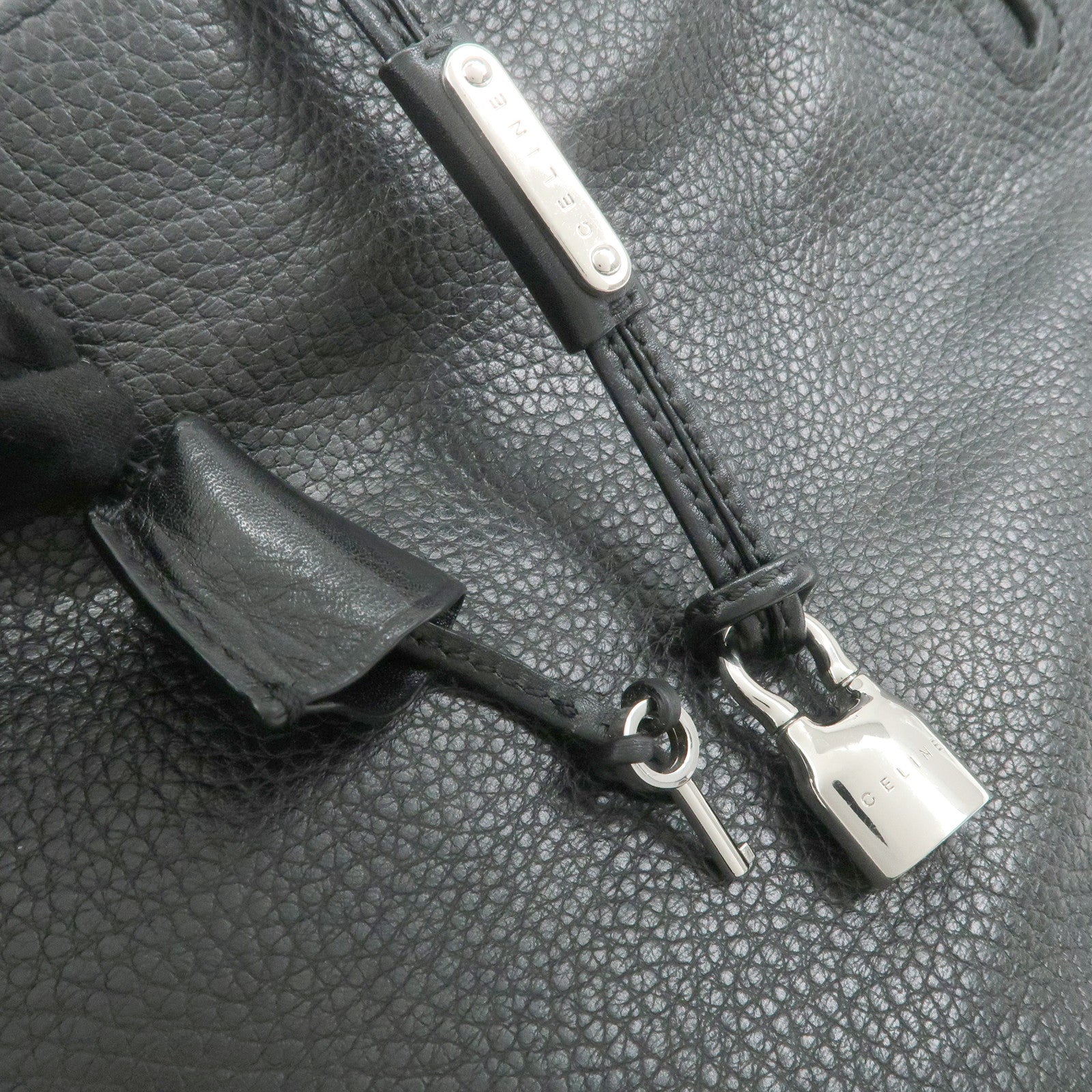 CELINE Leather Shoulder Bag Hand Bag Silver Hardware Black Used