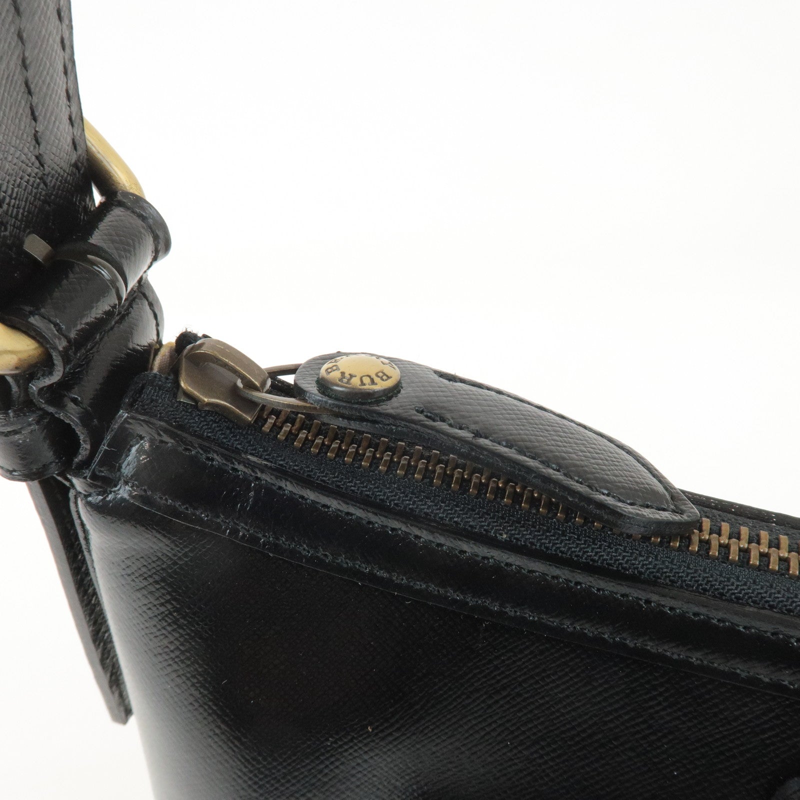 BURBERRY Leather Shoulder Bag Hand Bag Black Gold Hardware Used