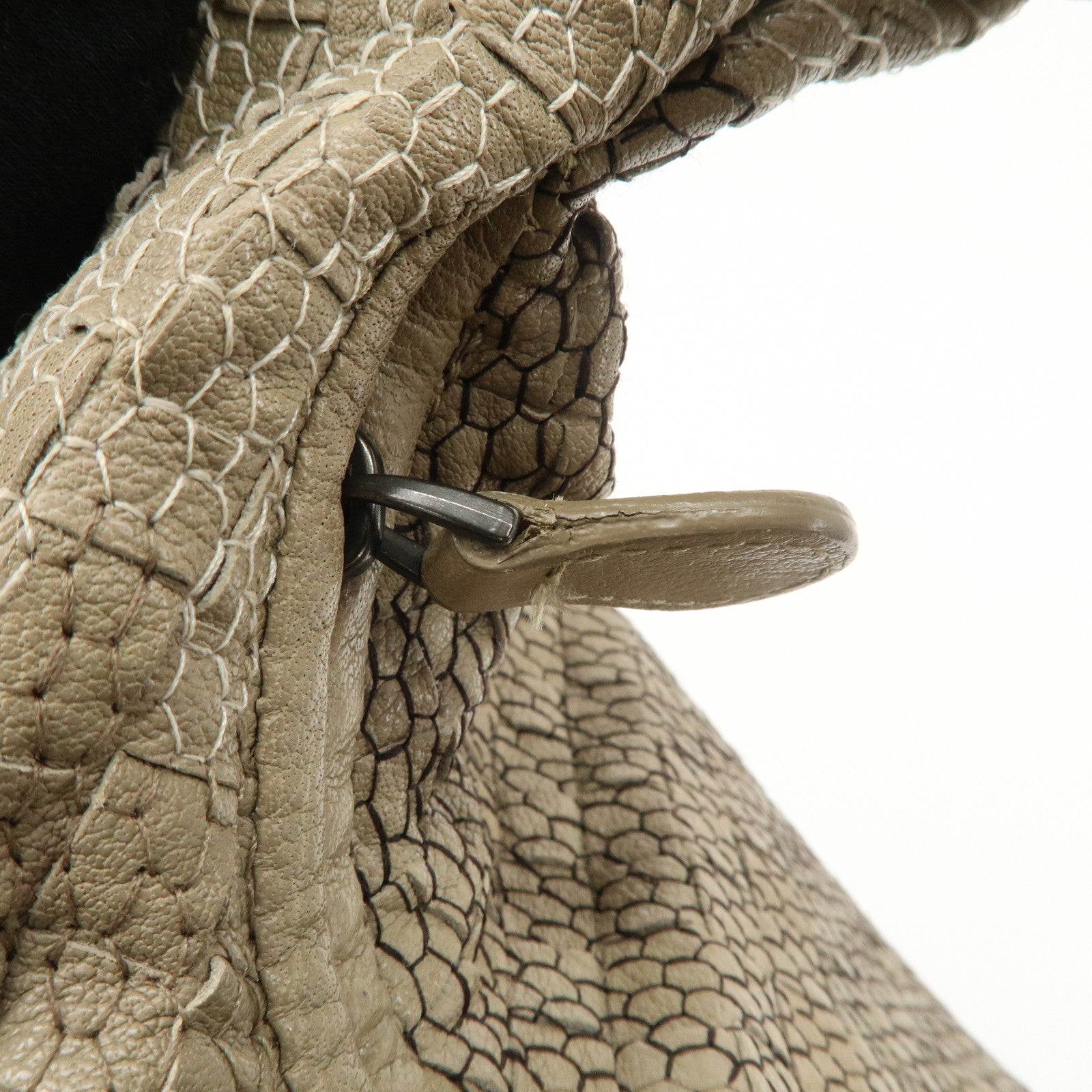 BOTTEGA VENETA Hobo Leather Shoulder Bag Beige Gray Black Used