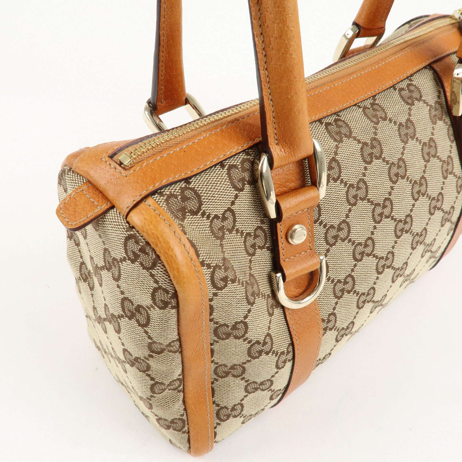 GUCCI Abbey GG Canvas Leather Mini Boston Bag Beige Orange 130942 Used