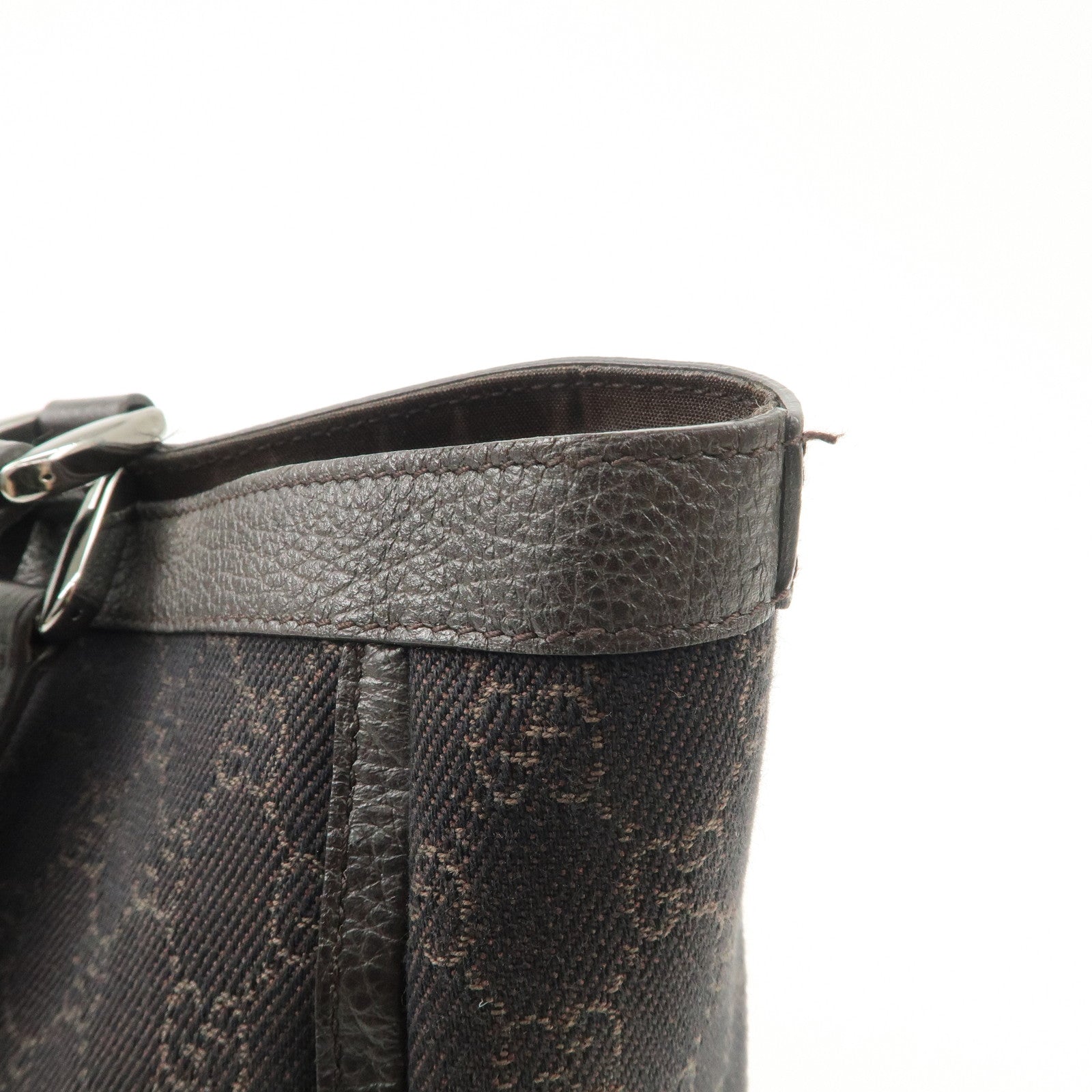 GUCCI Abbey GG Canvas Leather Tote Bag Dark Brown 268639 Used