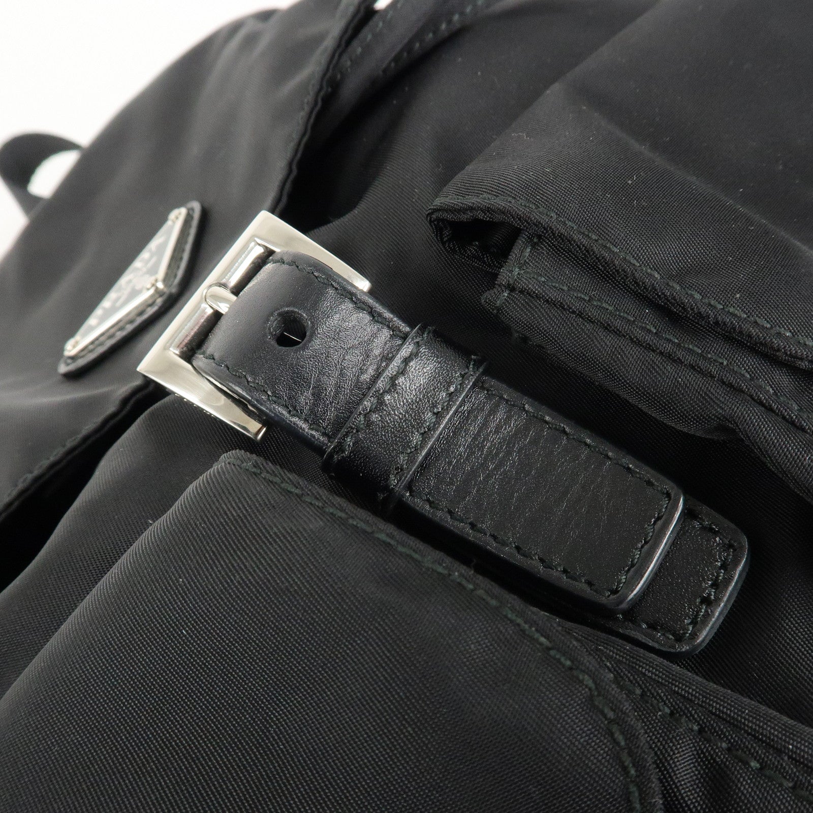 PRADA Logo Nylon Leather Back Pack Ruck Sack NERO Black BZ2811 Used
