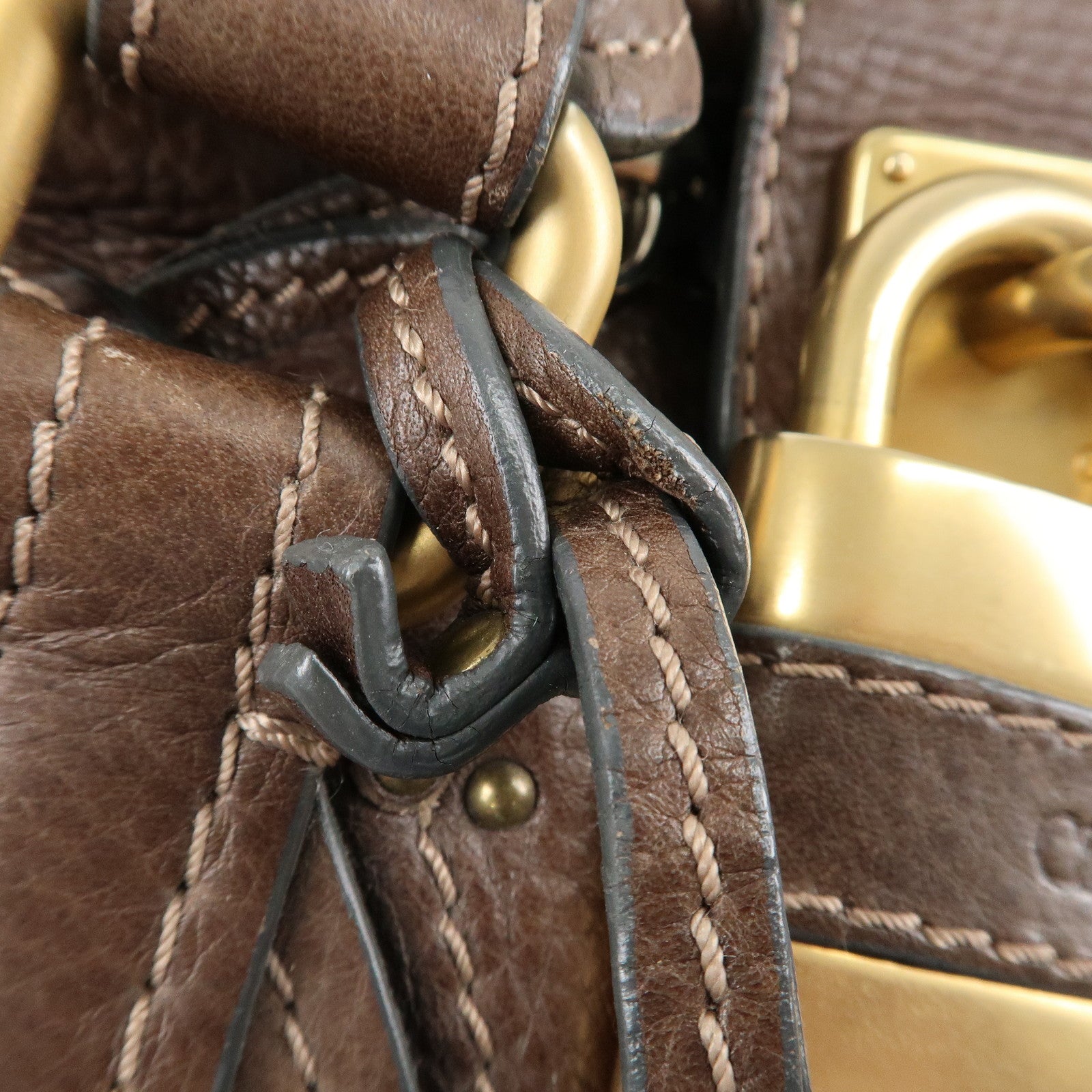 Chloe Paddington Leather Hand Bag Shoulder Bag Medium Brown Used