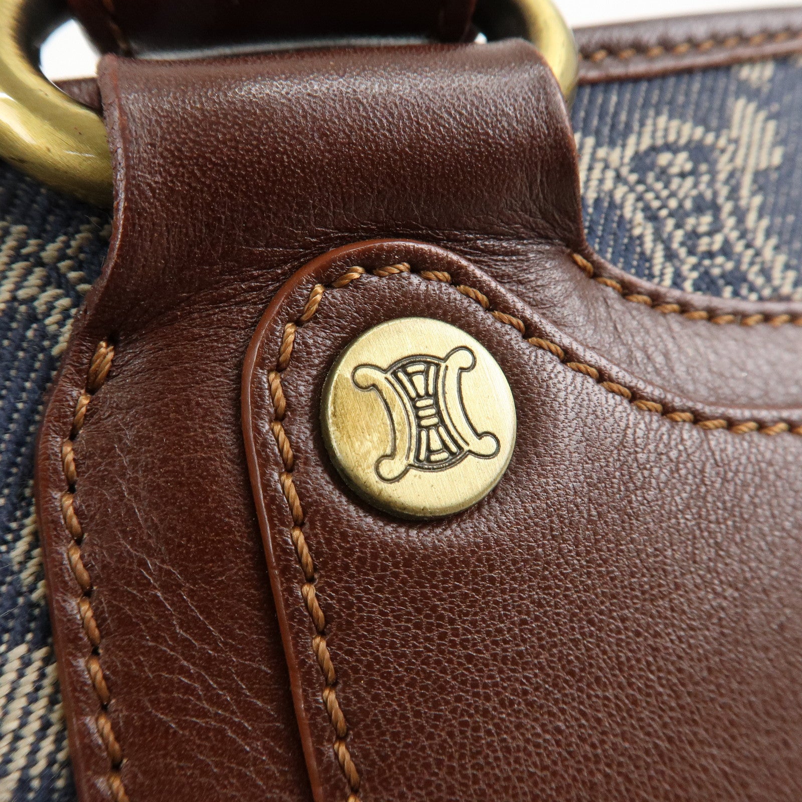 CELINE Macadam Denim Leather Boogie Bag Tote Bag Blue Brown Used