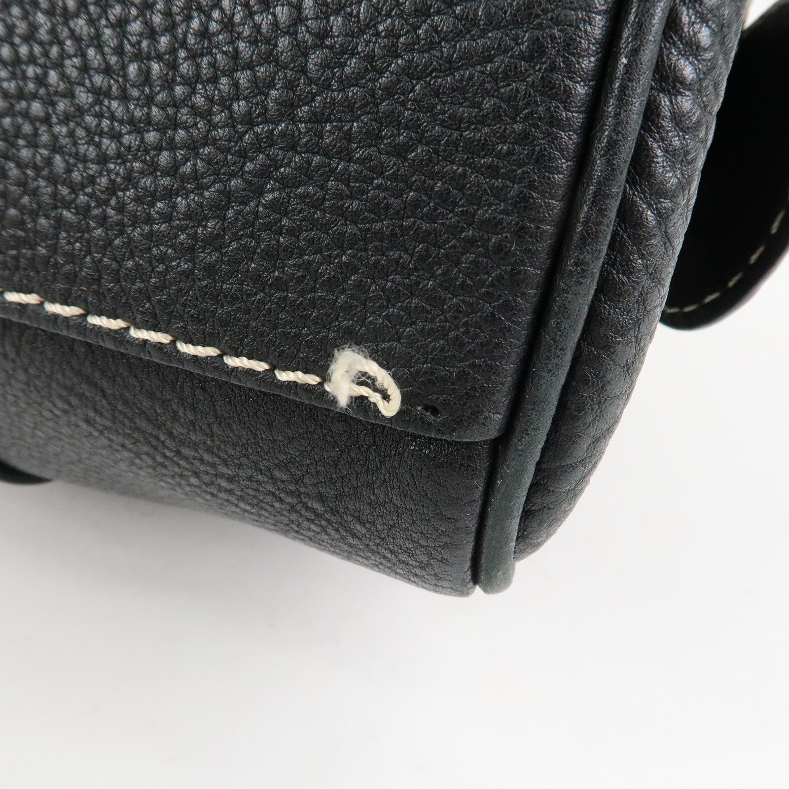 CELINE Leather Macadam Engraved Boston Bag Shoulder Bag Black Used