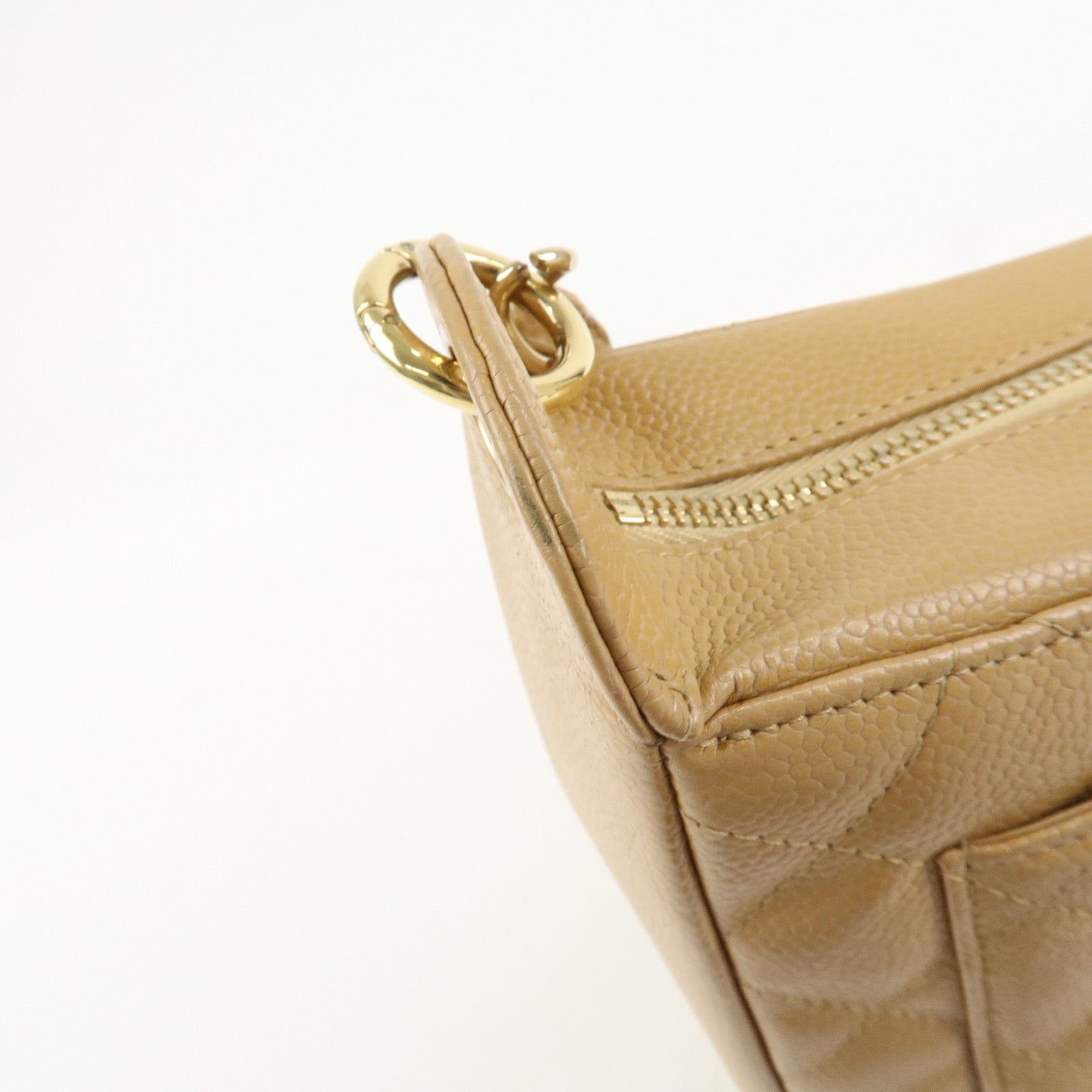 CHANEL COCO Mark Matelasse Shoulder Bag Caviar Skin Beige Used