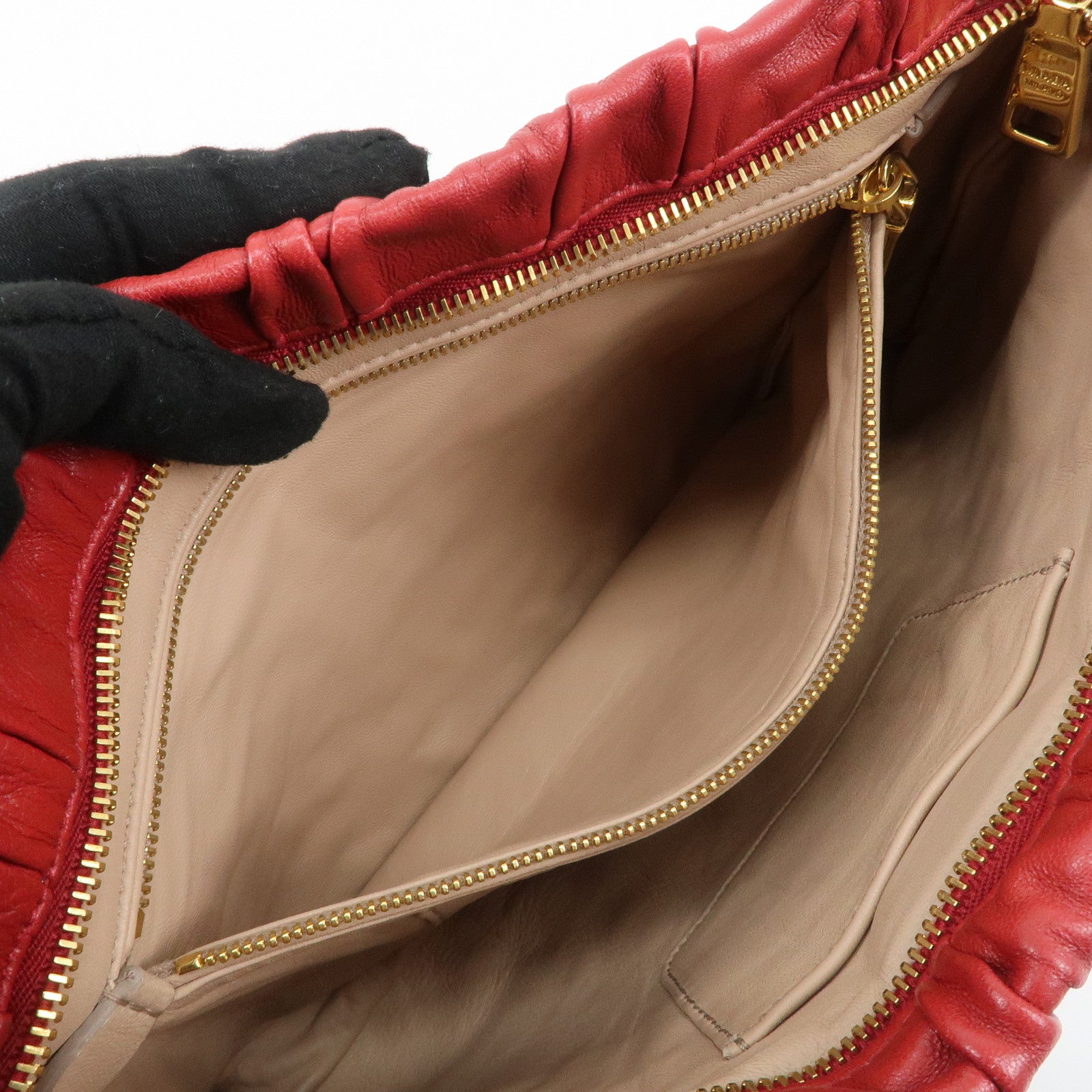 PRADA Leather Clutch Bag Red Used