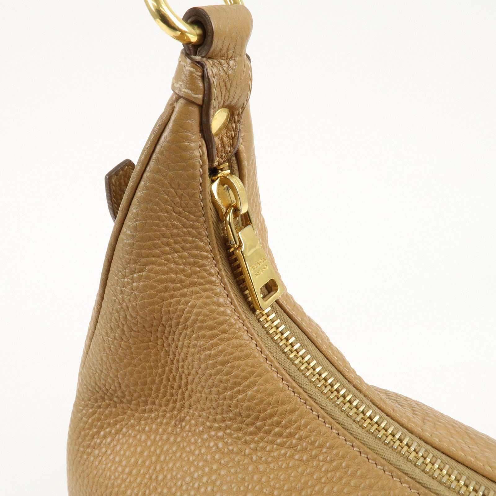 PRADA Leather Shoulder Bag Hand Bag Beige Used