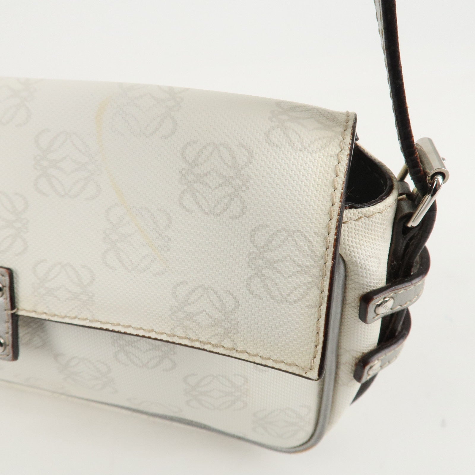 LOEWE Anagram Canvas Leather One-Shoulder Bag Ivory 290711 Used