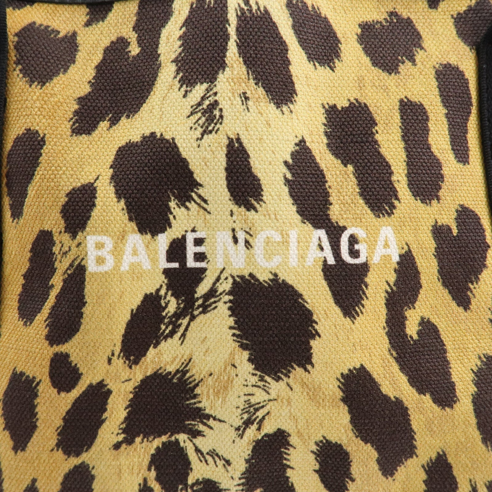 BALENCIAGA Navy Cabas S Canvas Leather Tote Bag Leopard 339933 Used