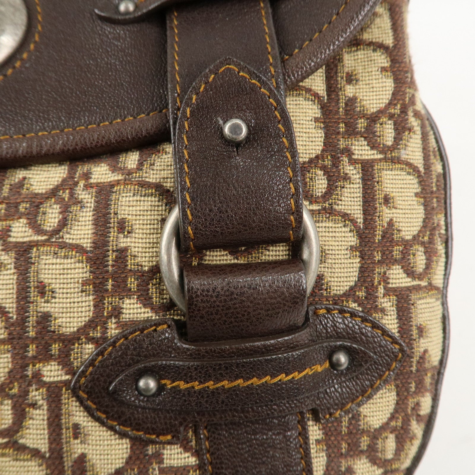 Christian Dior Trotter Canvas Leather Shoulder Bag Brown Used