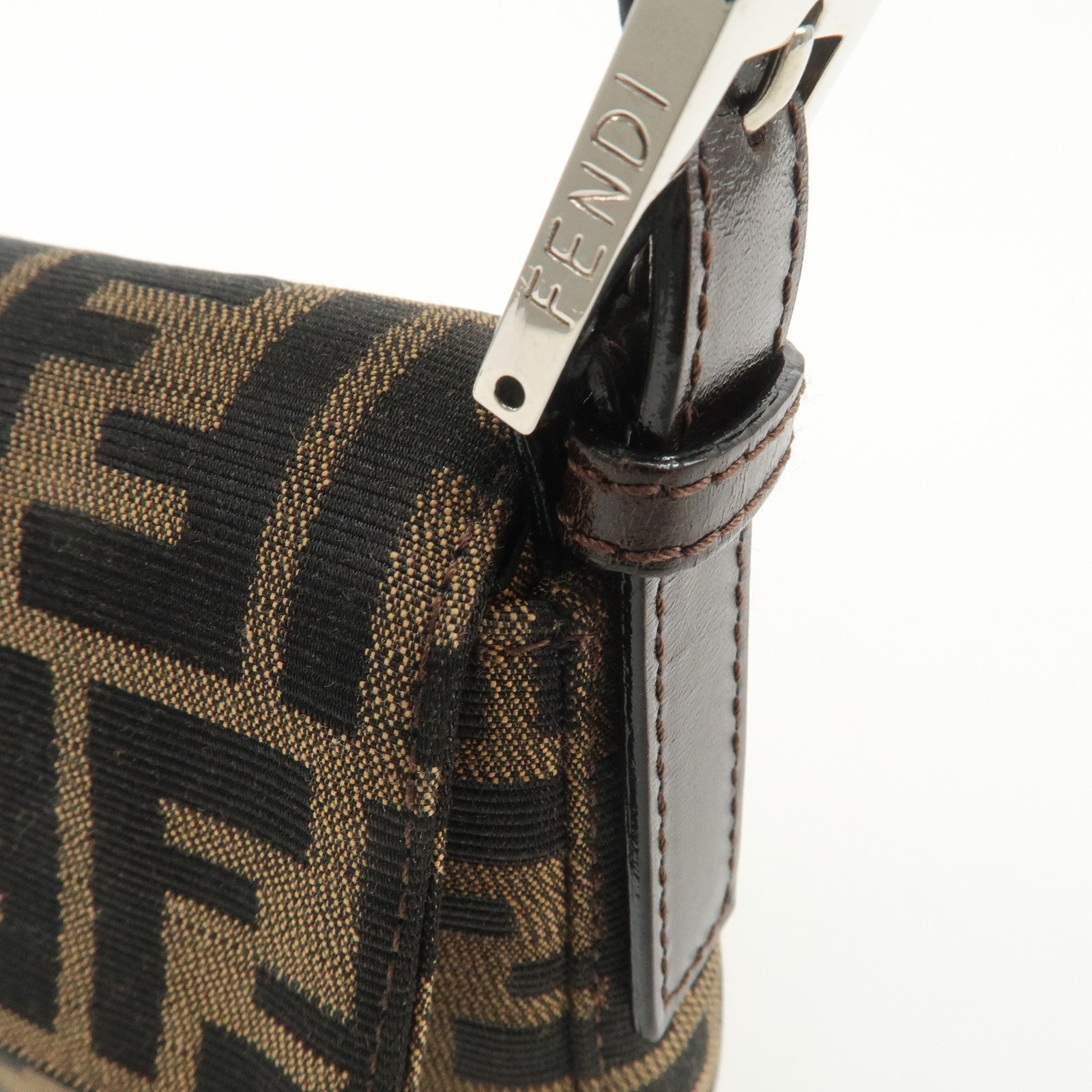 FENDI Mamma Baguette Zucca Canvas Leather Shoulder Bag 26424 Used