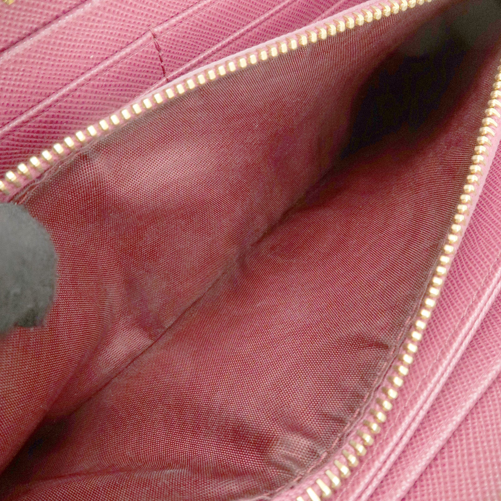 PRADA Logo Saffiano Leather Round Zipper Long Wallet Pink 1M0506 Used