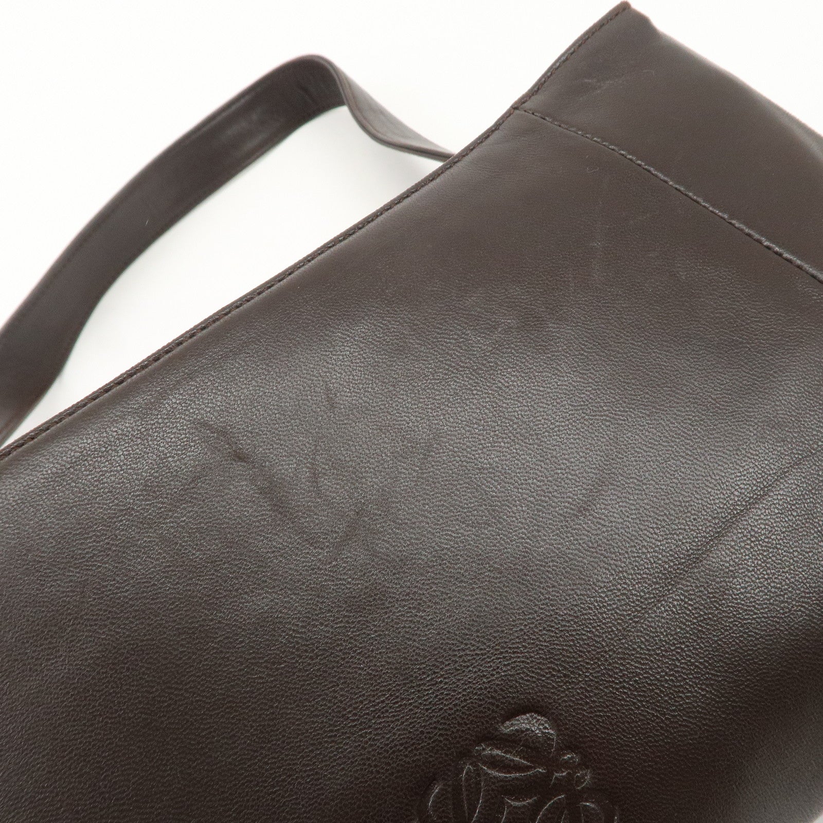 LOEWE Anagram Leather Shoulder Bag Hand Bag Gold HDW Brown Used