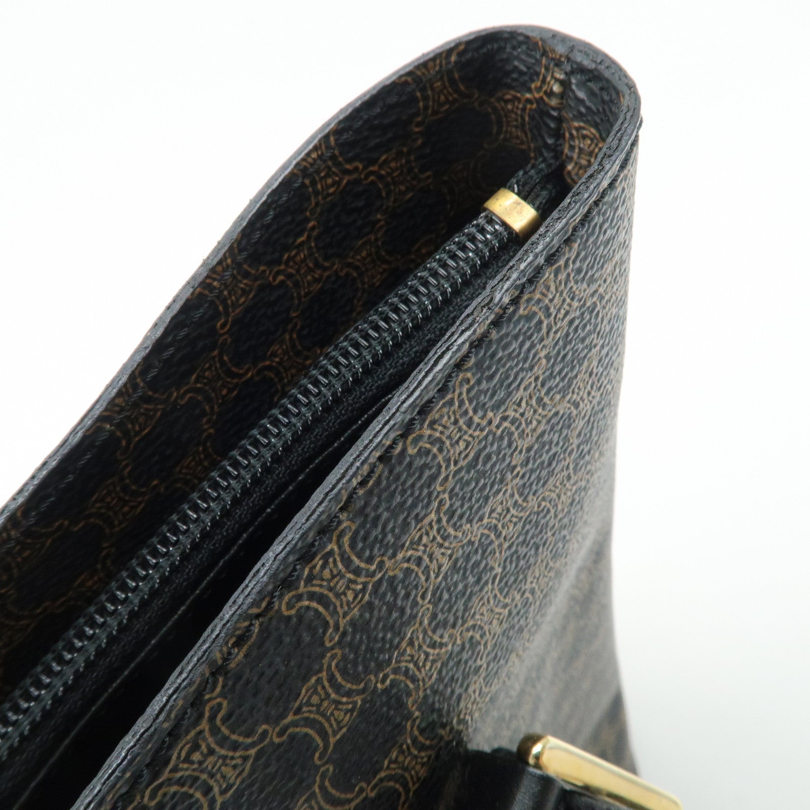 CELINE Macadam PVC Leather Tote Bag Shoulder Bag Brown Black Used