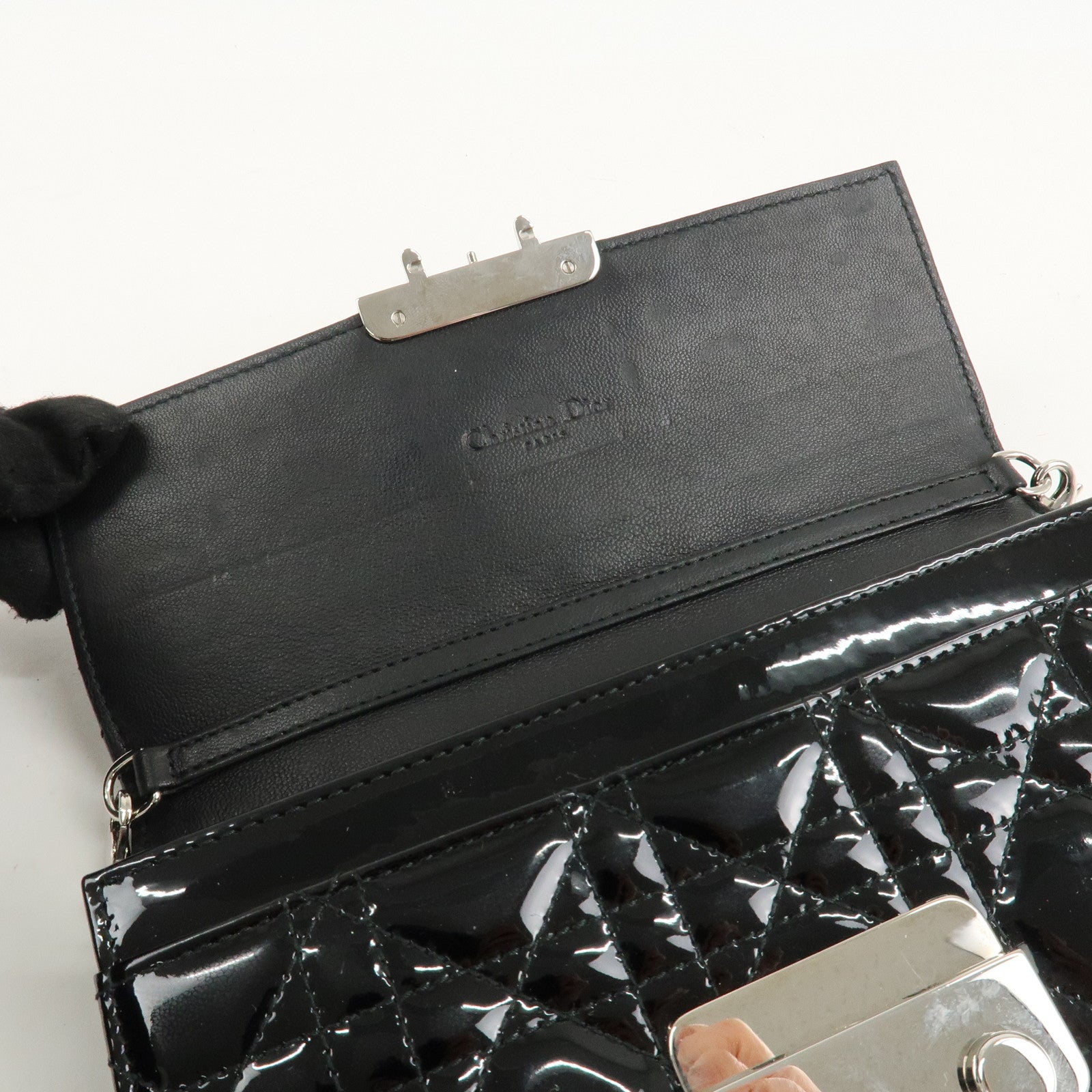 Christian Dior New Lock Cannage Patent Leather Chain Long Wallet Used