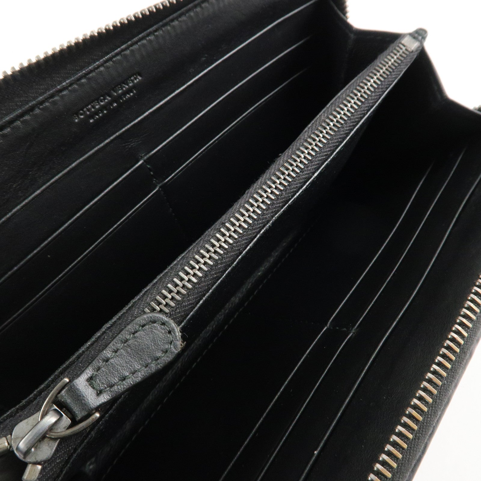 BOTTEGA VENETA Intrecciato Leather Zippy Around Long Wallet Black Used