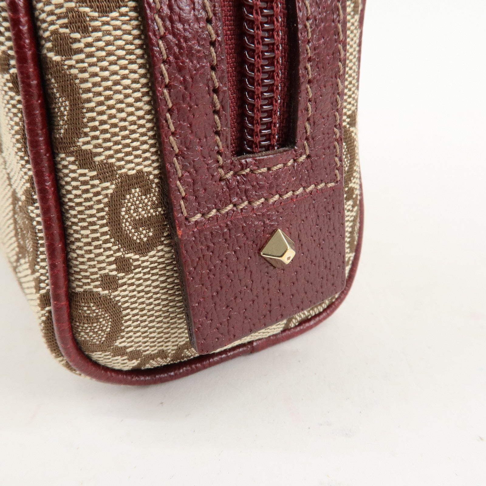 GUCCI GG Canvas Cosmetic Pouch Beige Bordeaux 120978 Used