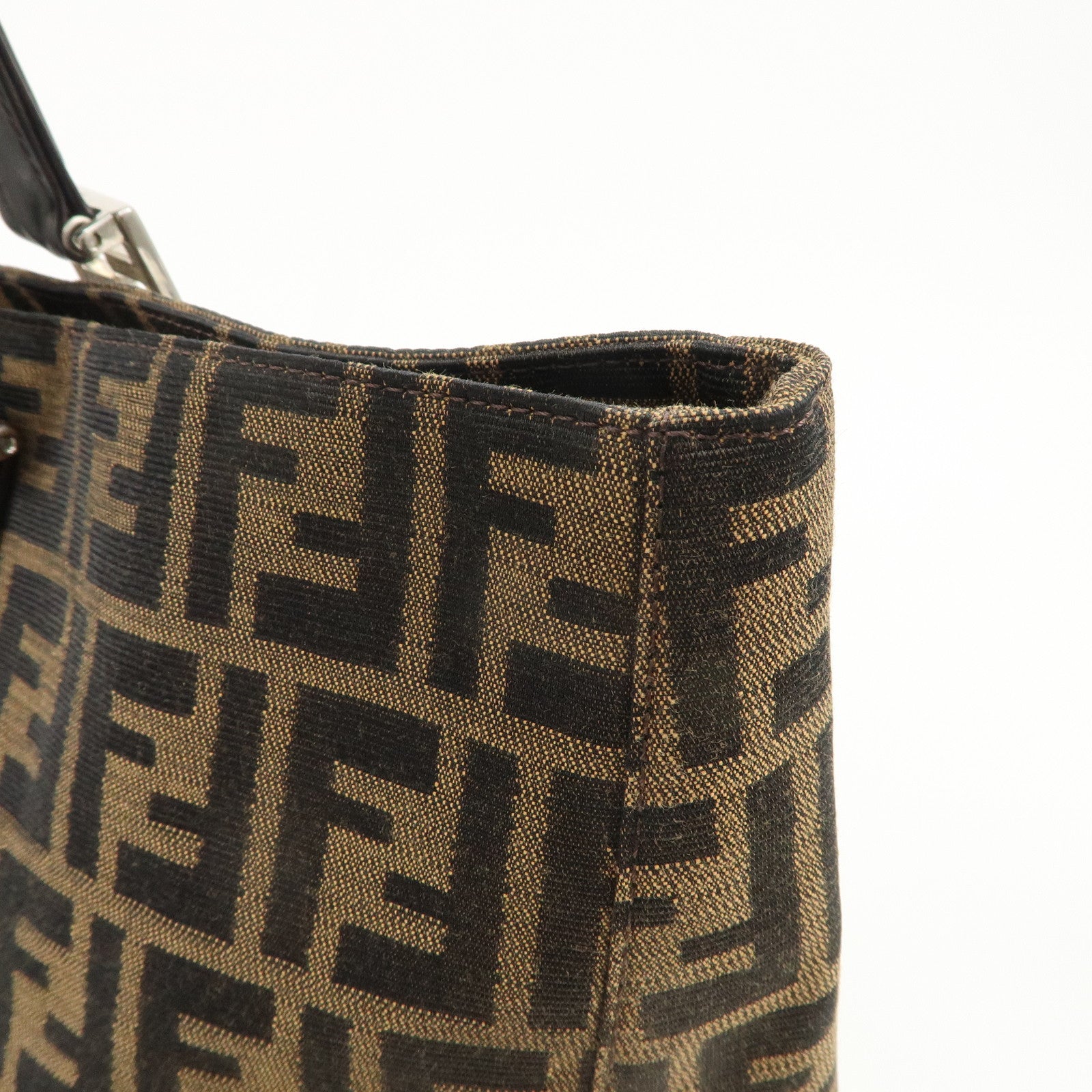 FENDI Zucca Canvas Leather Tote Bag Brown Black 26329 Used