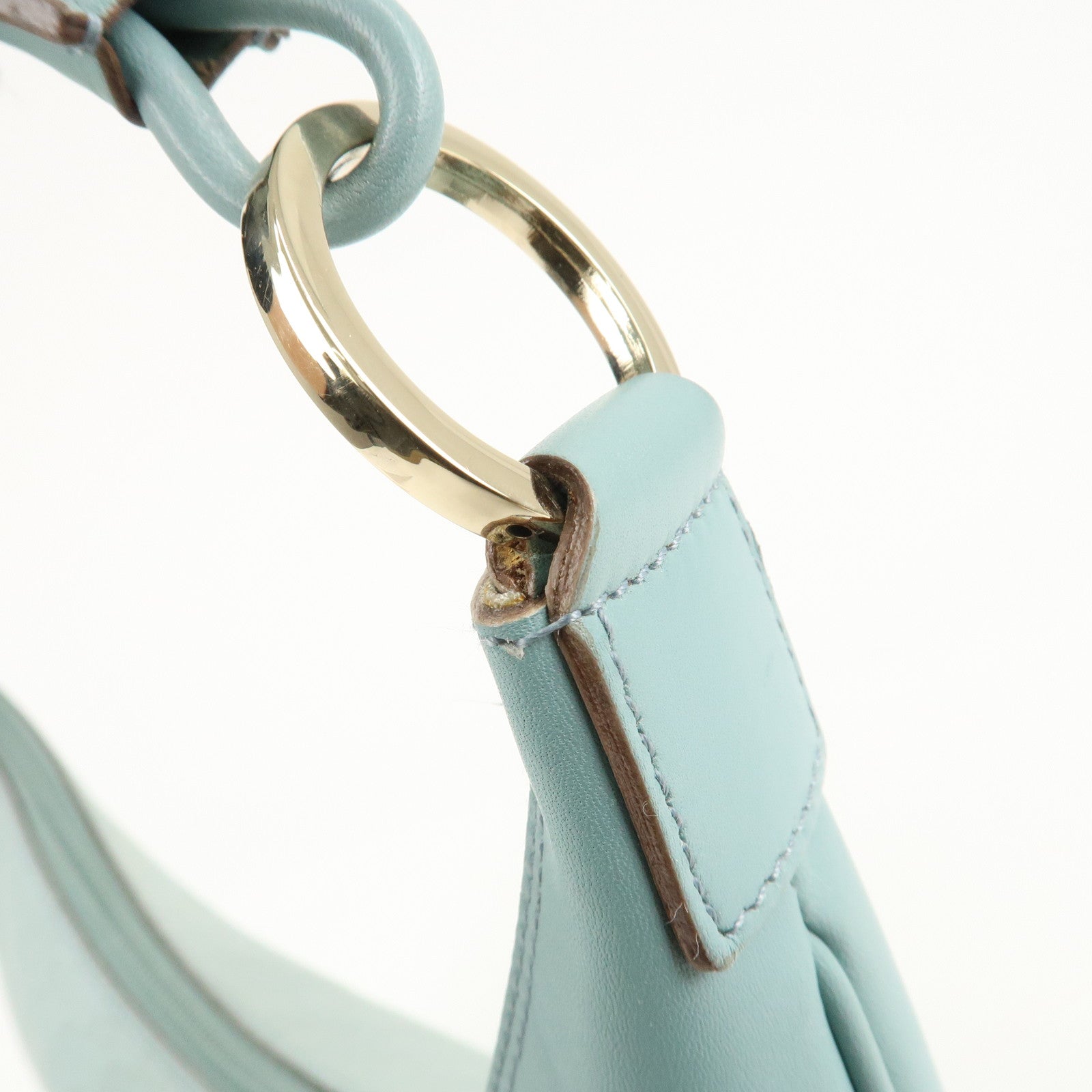 GUCCI Suede Leather Shoulder Bag Hand Bag Light Blue 001.4158 Used