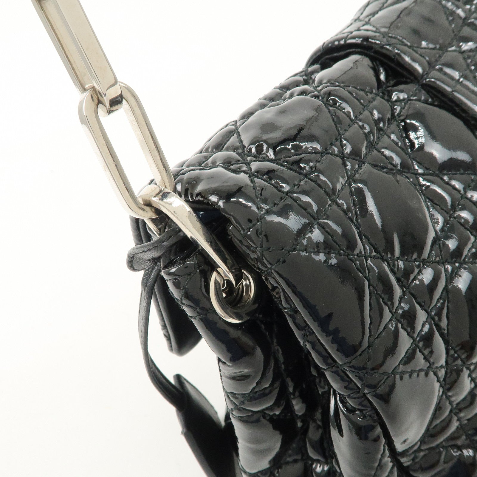 Christian Dior New Lock Cannage Patent Leather Chain Shoulder Bag Used