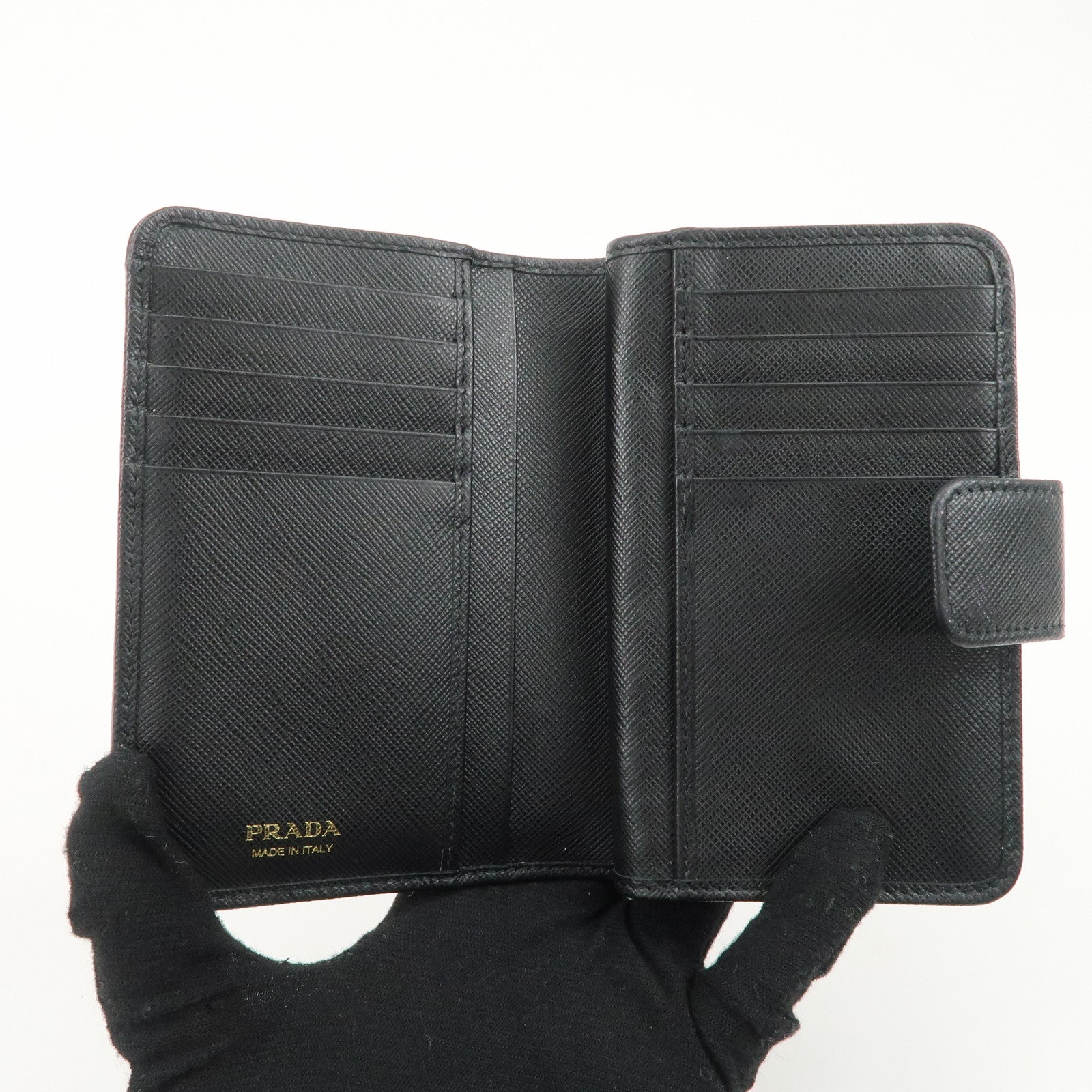PRADA Saffiano Leather Bi-Fold Wallet Purse Black 1ML225 Used