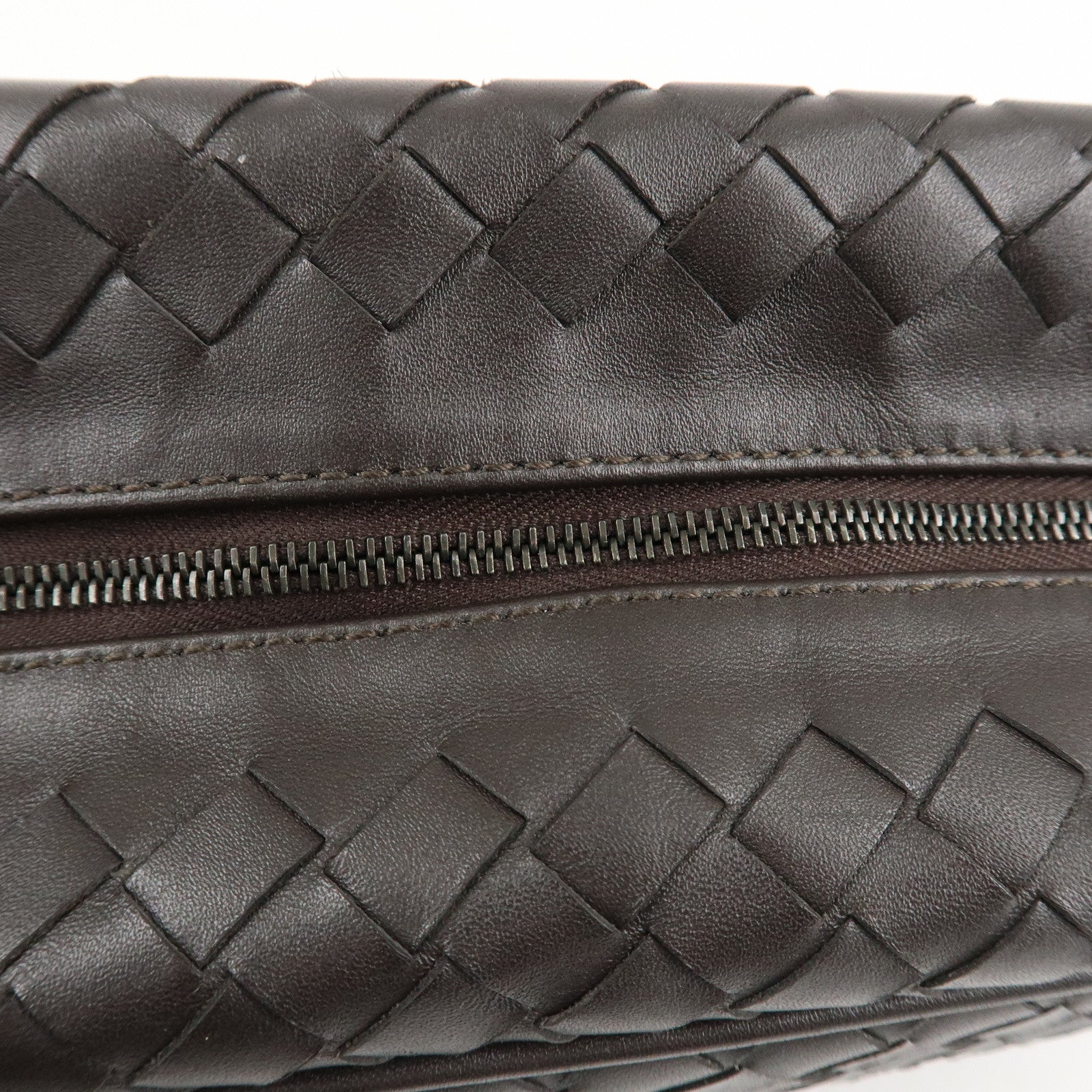 BOTTEGA VENETA Intrecciato Leather Second Bag Dark Brown Used