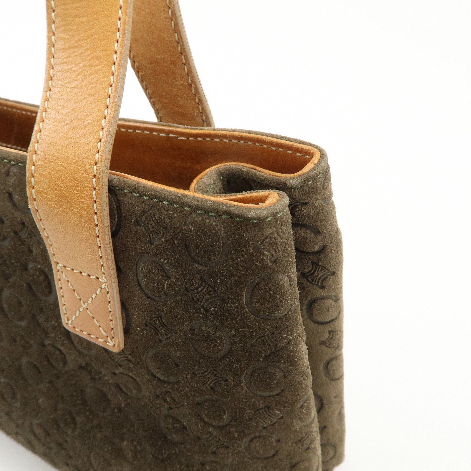 CELINE C Macadam Suede Leather Tote Bag Khaki Brown Used