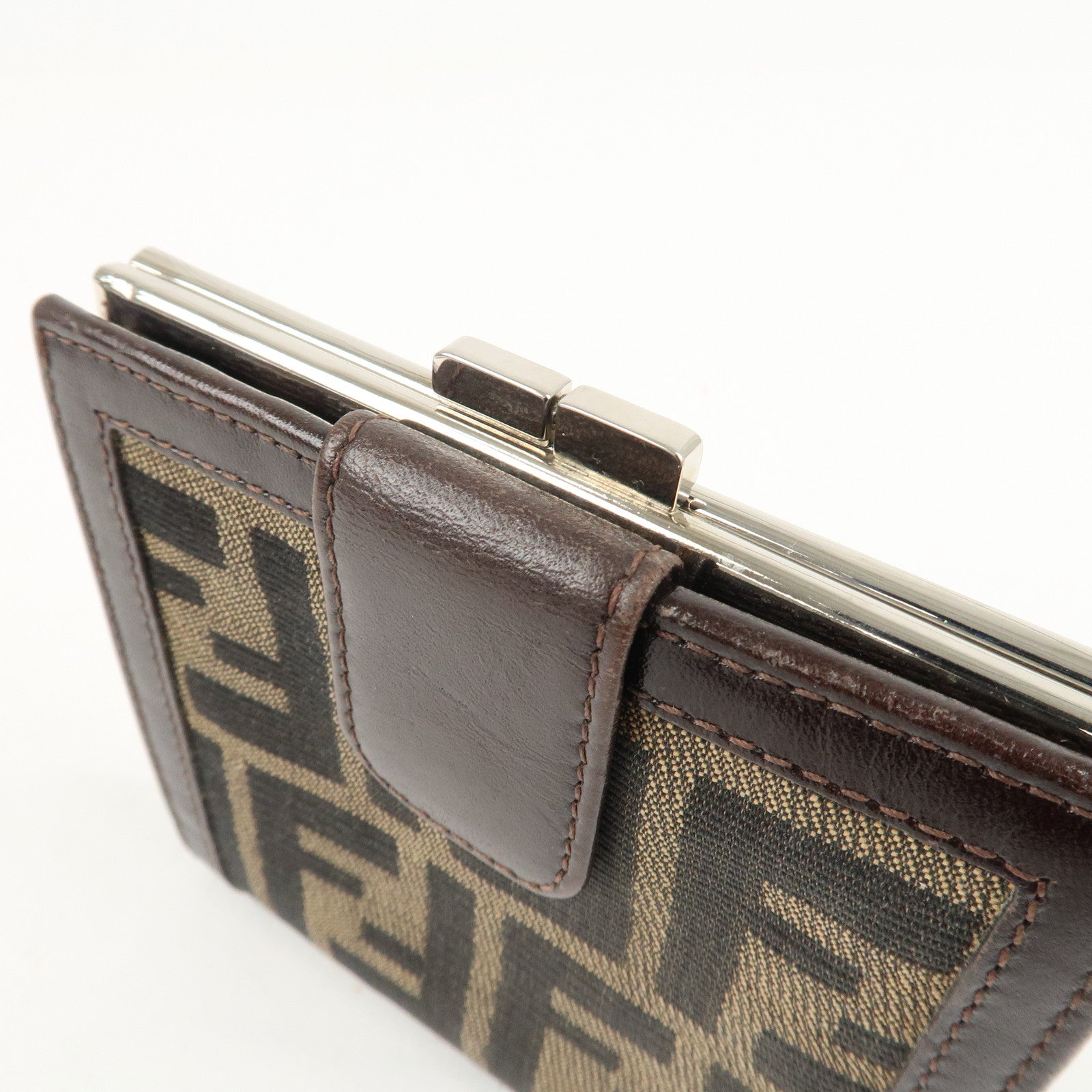 FENDI Zucca Set of 2 Canvas Leather Bi-fold Wallet Brown Black Used