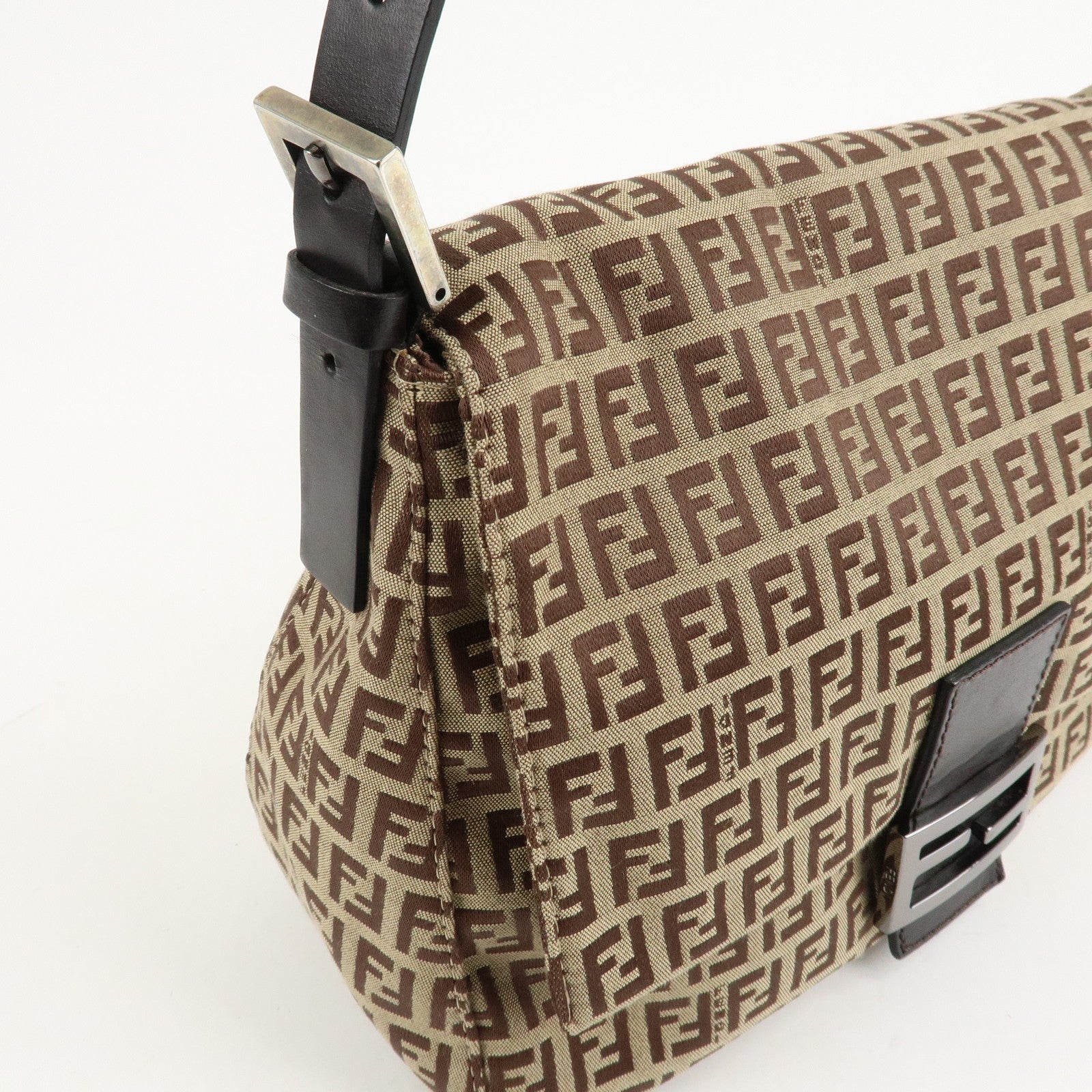 FENDI Zucchino Canvas Leather Mamma Bucket Shoulder Bag 8BR001 Used