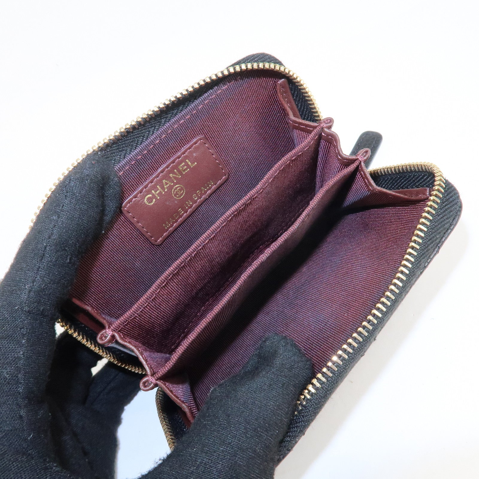 CHANEL Matelasse Caviar Skin Zipper Around Coin Case Black AP0216 Used