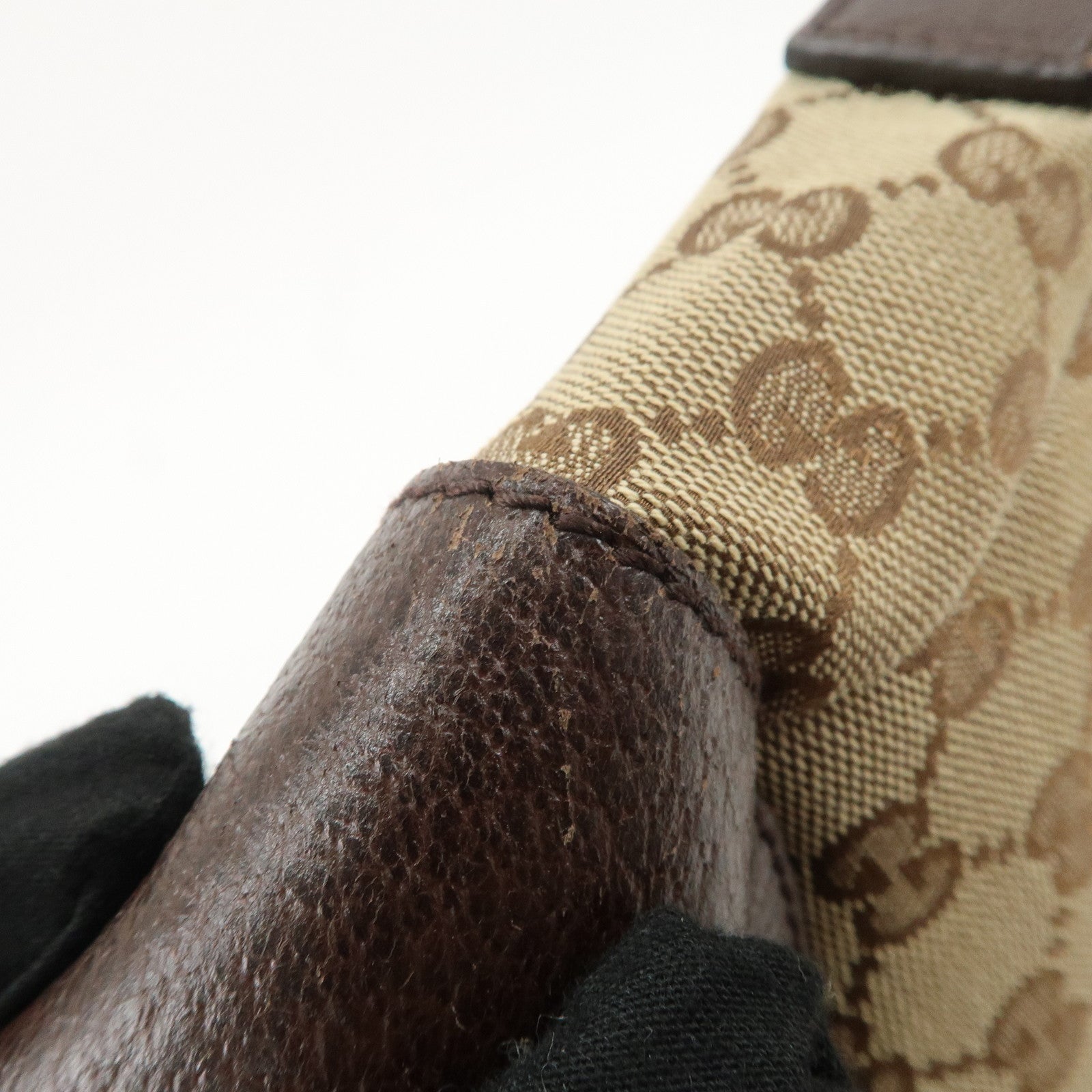 GUCCI GG Canvas Leather Shoulder Bag Beige Brown 114273 Used