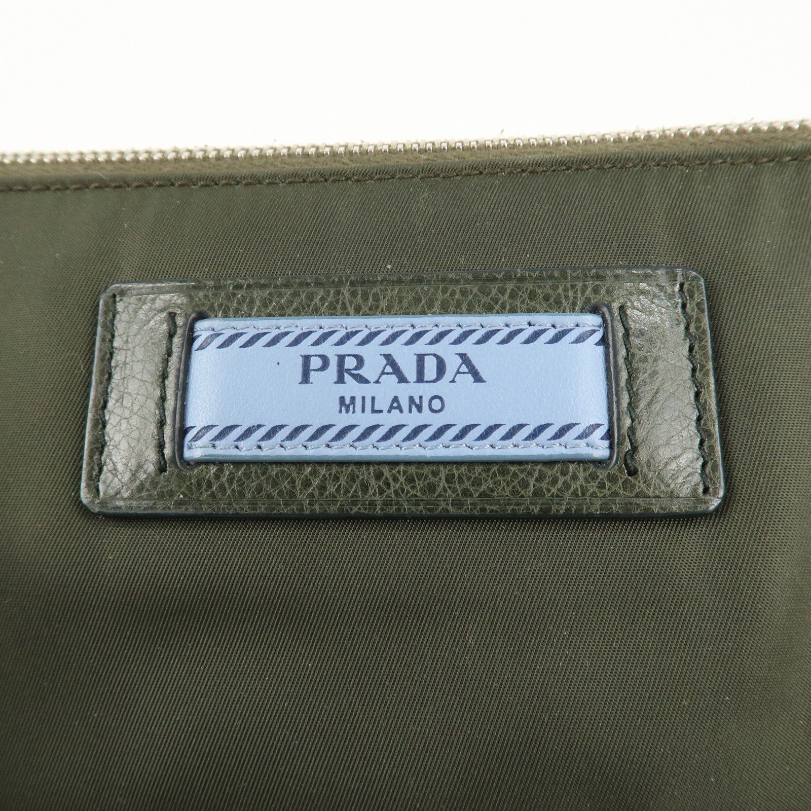 PRADA Tessuto Travel Pouch Studs Military Silver HDW Used