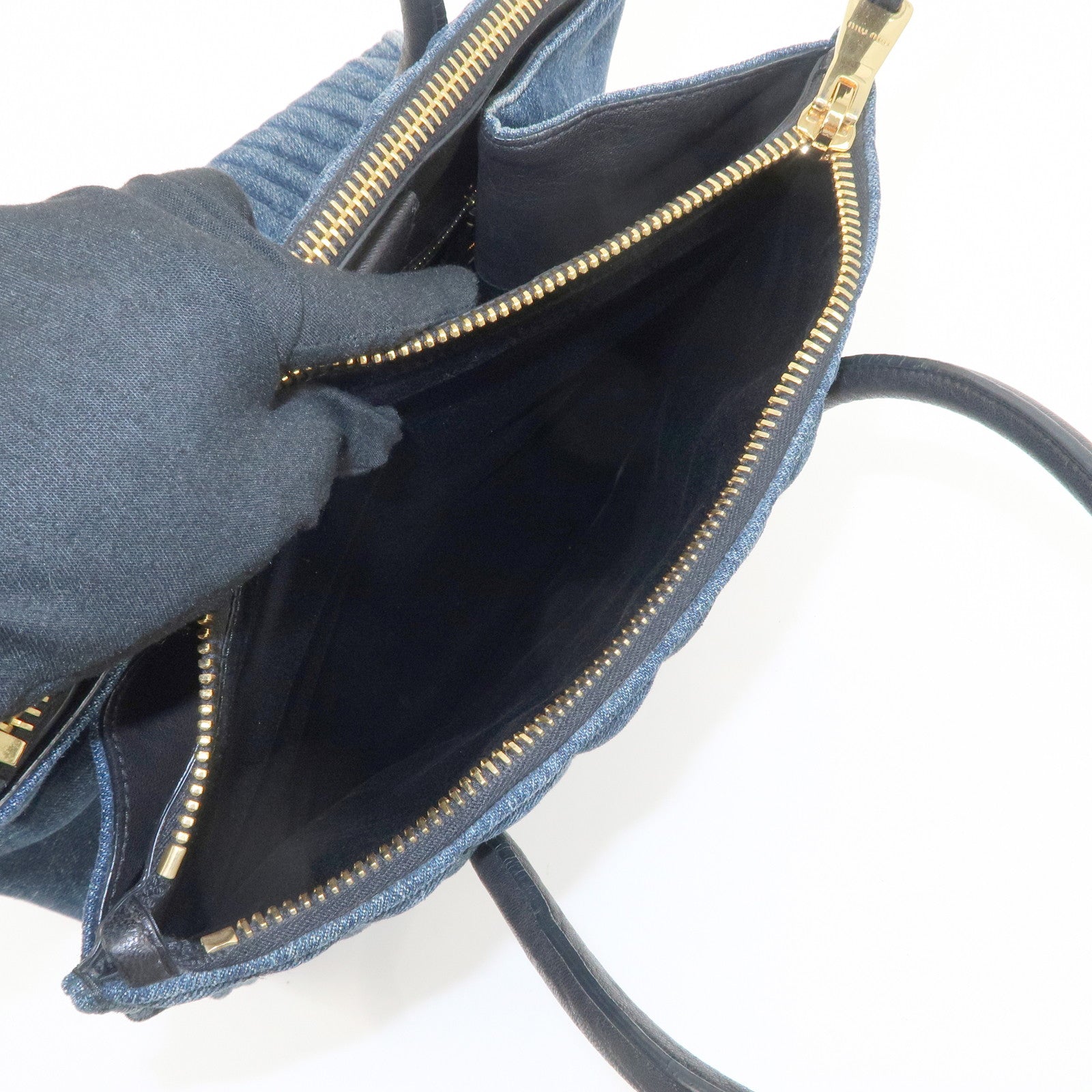 MIU MIU Denim Leather Biker 2WAY Bag Blue Black RN1031 Used