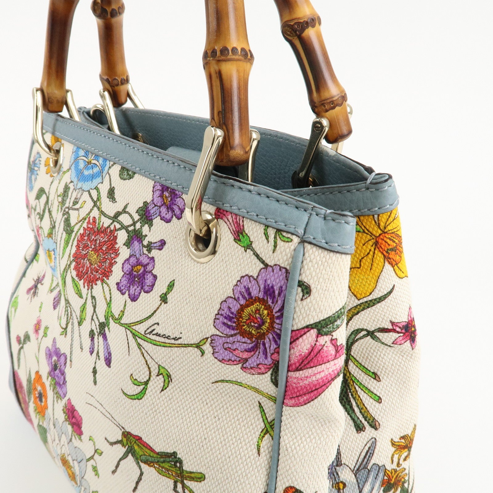 GUCCI Bamboo Canvas Leather 2Way Bag Flora Japan Limited 336032 Used